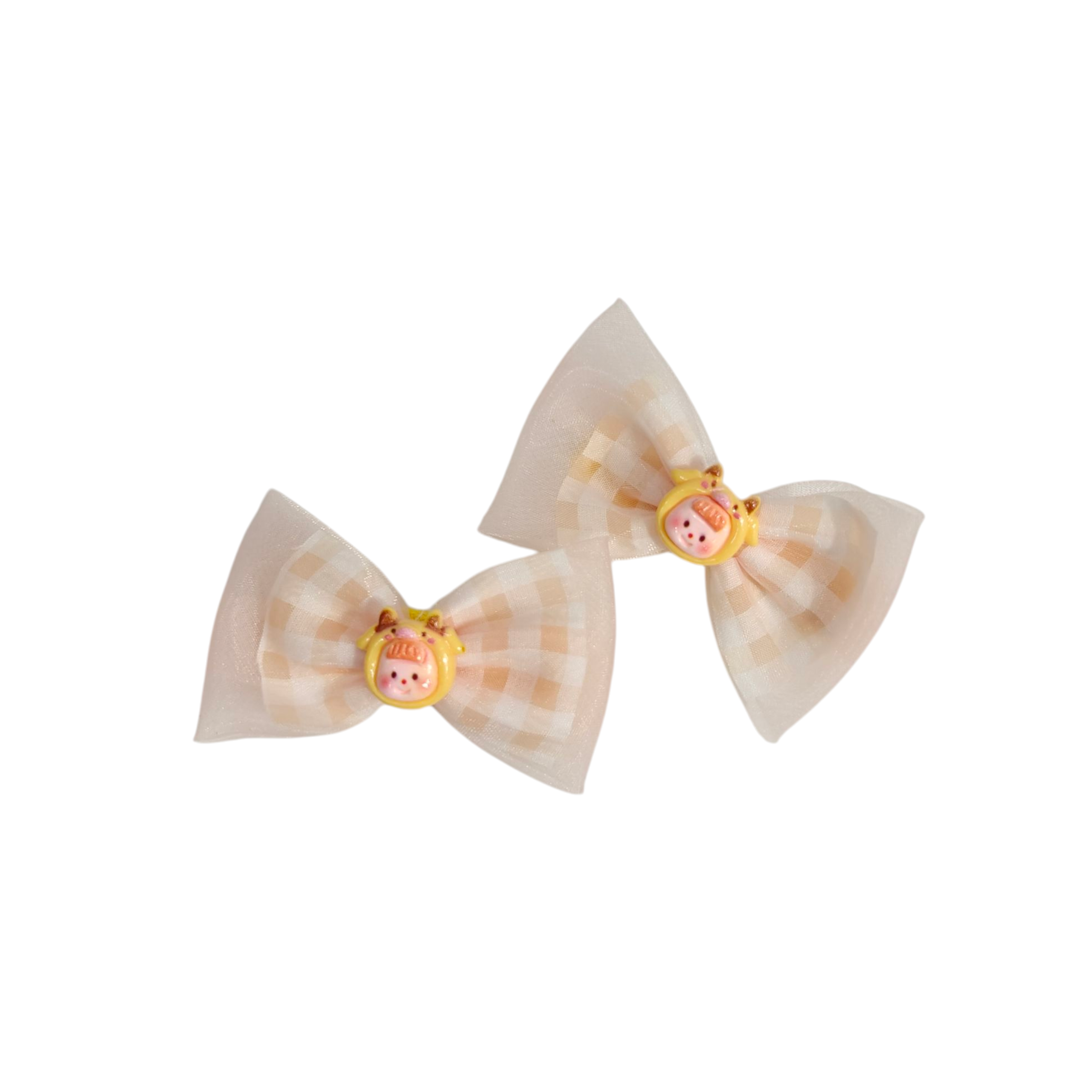 CHECKERED BOW & CARTOON APPLIQUE HAIR PINS