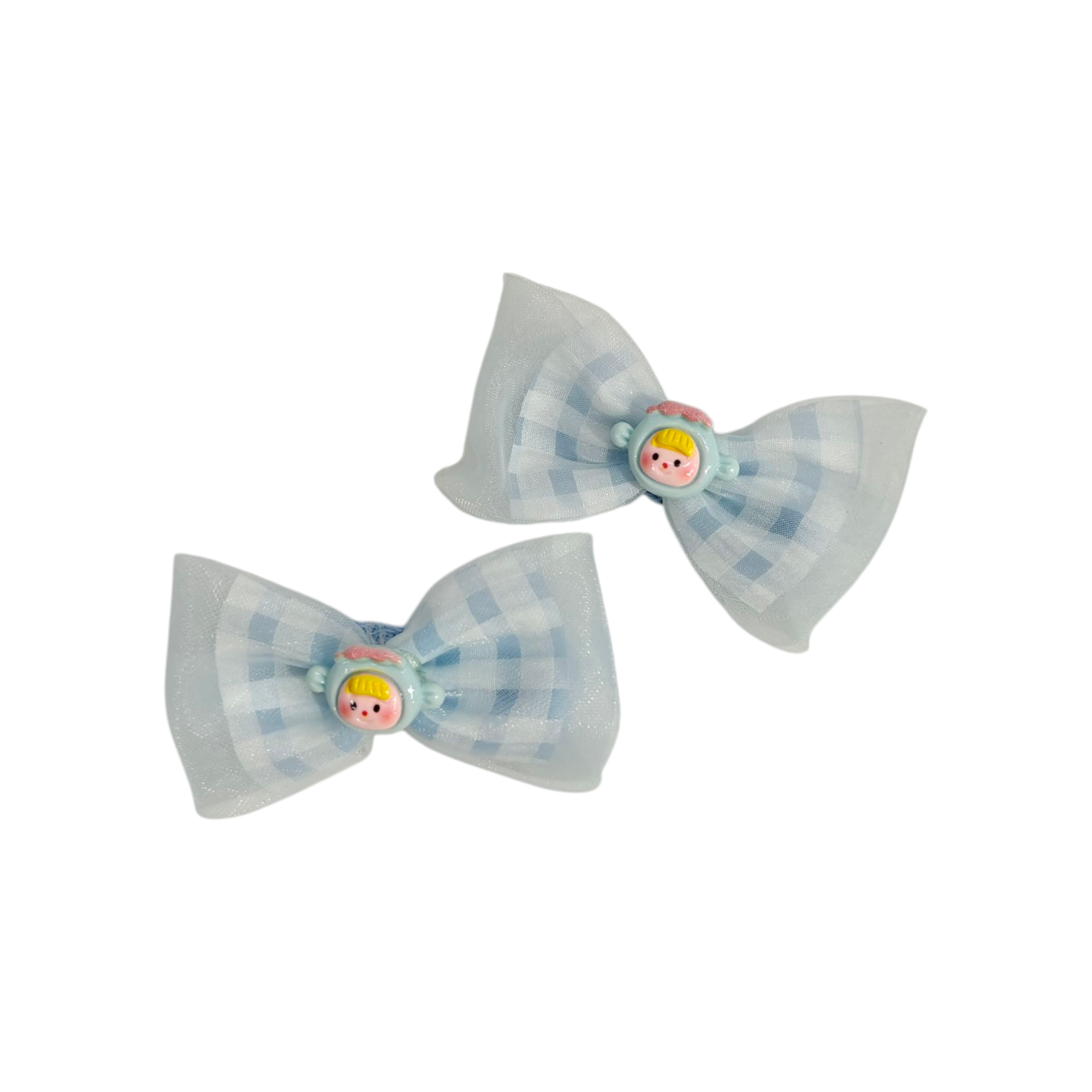 CHECKERED BOW & CARTOON APPLIQUE HAIR PINS