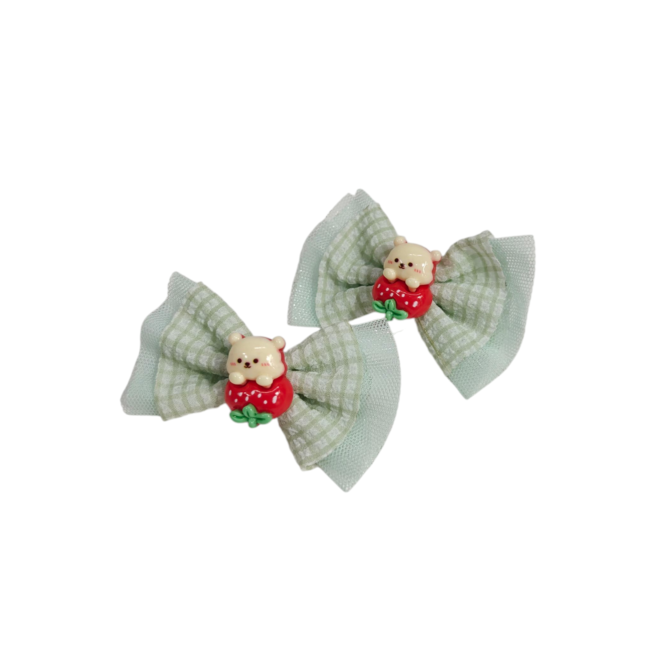 DOUBLE BOW & CARTOON APPLIQUE HAIR PINS