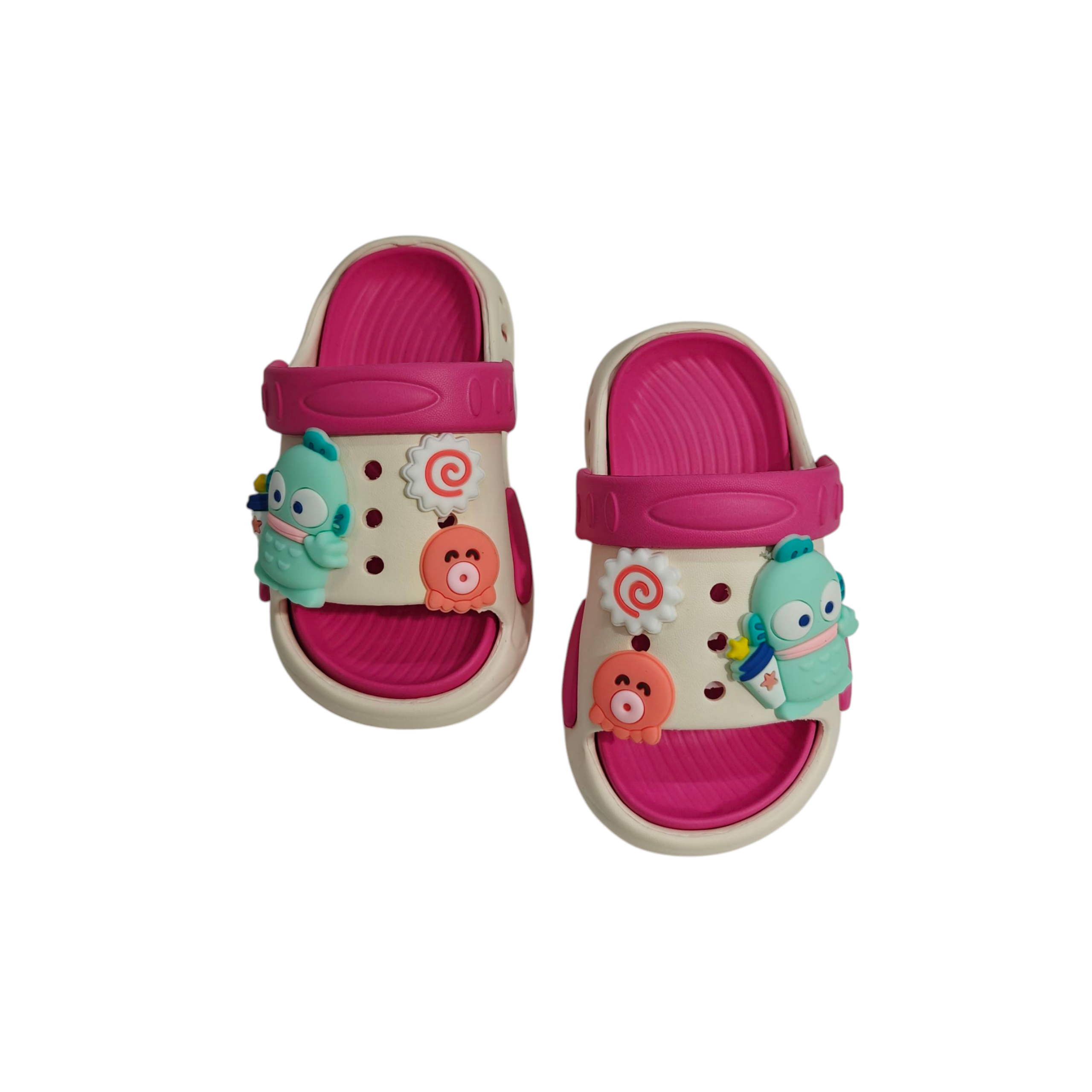 CARTOON APPIQUE SANDAL STYLE CLOGS - DARK PINK