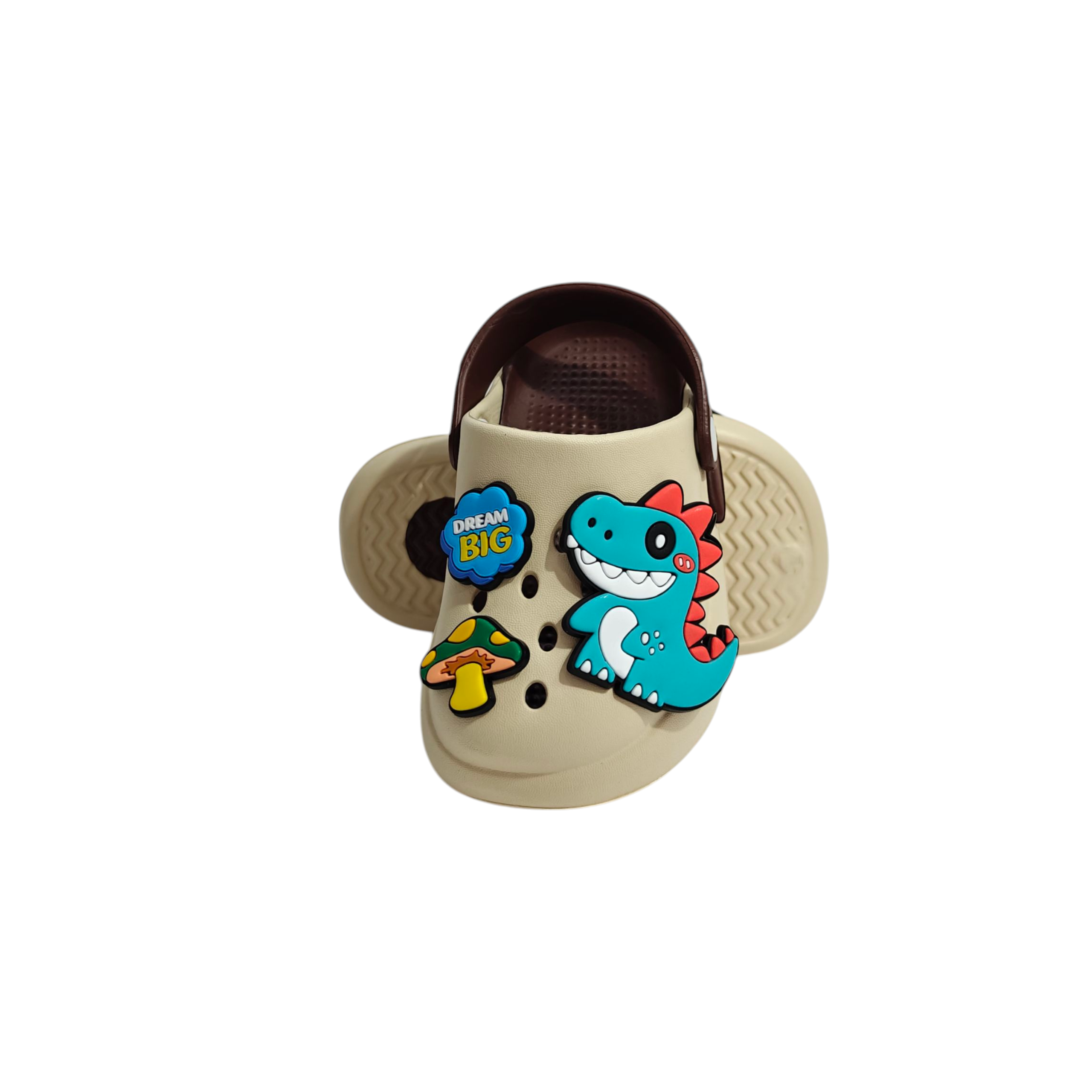 DINO & MUSHROON PATCH AAPLIQUE CLOGS - BROWN