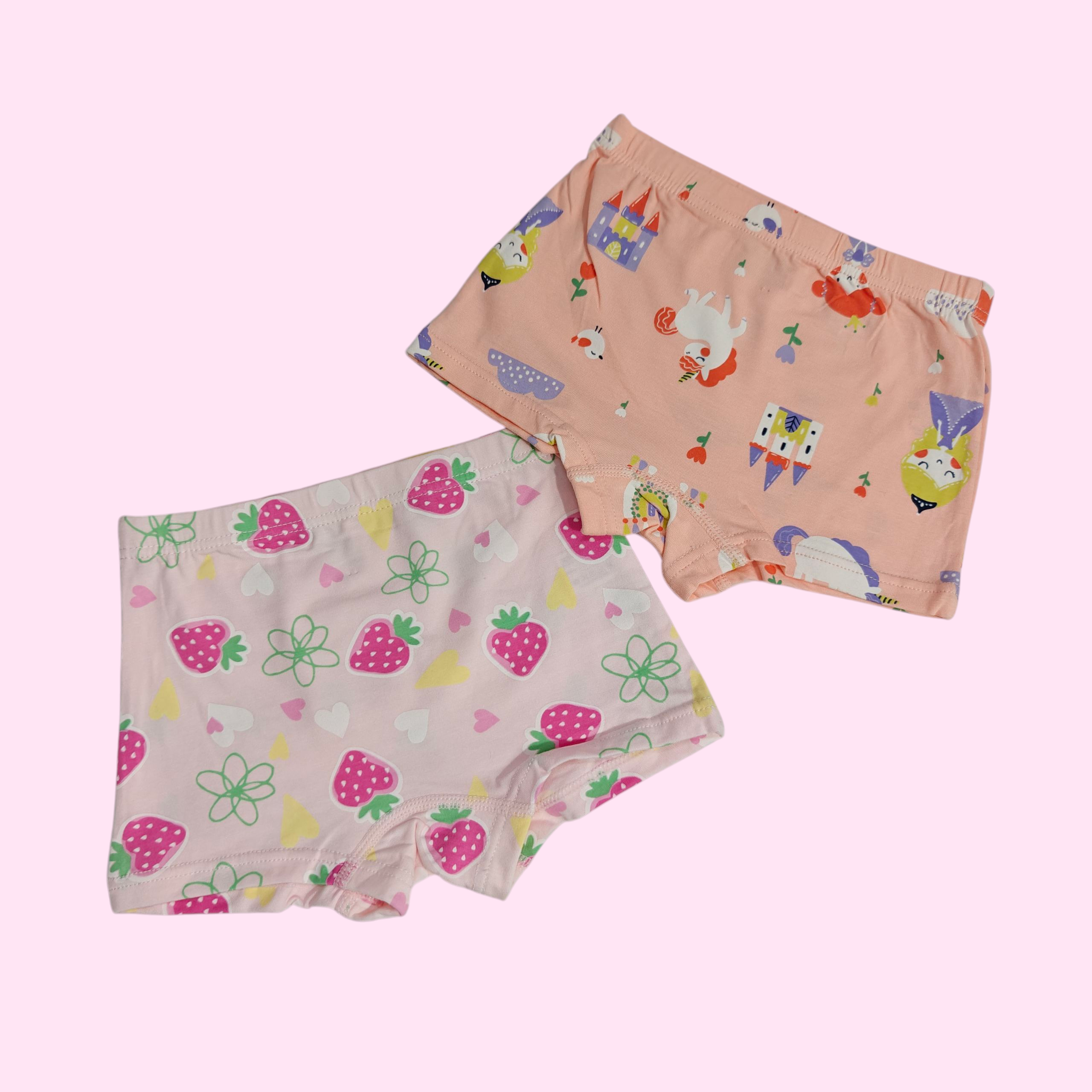 SRAWBERRY & UNICORN PRINT PACK OF 2 PANTIES - PEACH & LIGHT PINK
