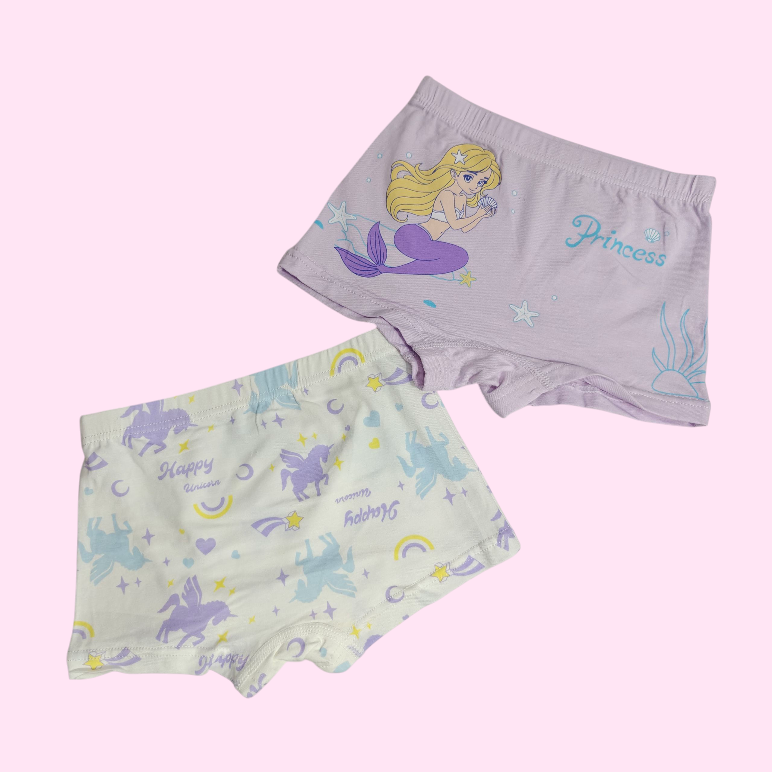 MERMAID & UNICORN PRINT PACK OF 2 PANTIES - WHITE & PURPLE