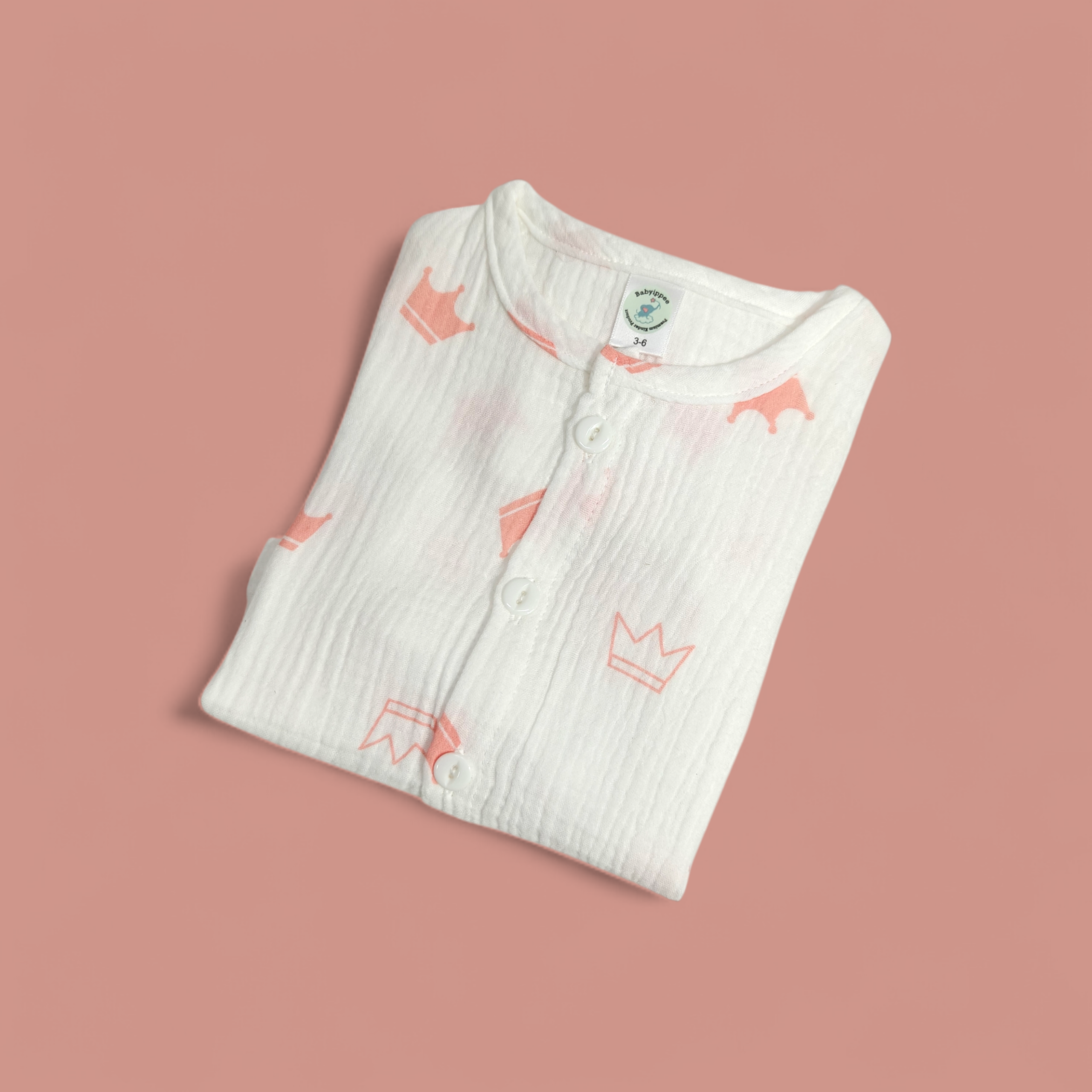 CROWN PRINT BUTTON-UP MUSLIN NIGHTSUIT - WHITE