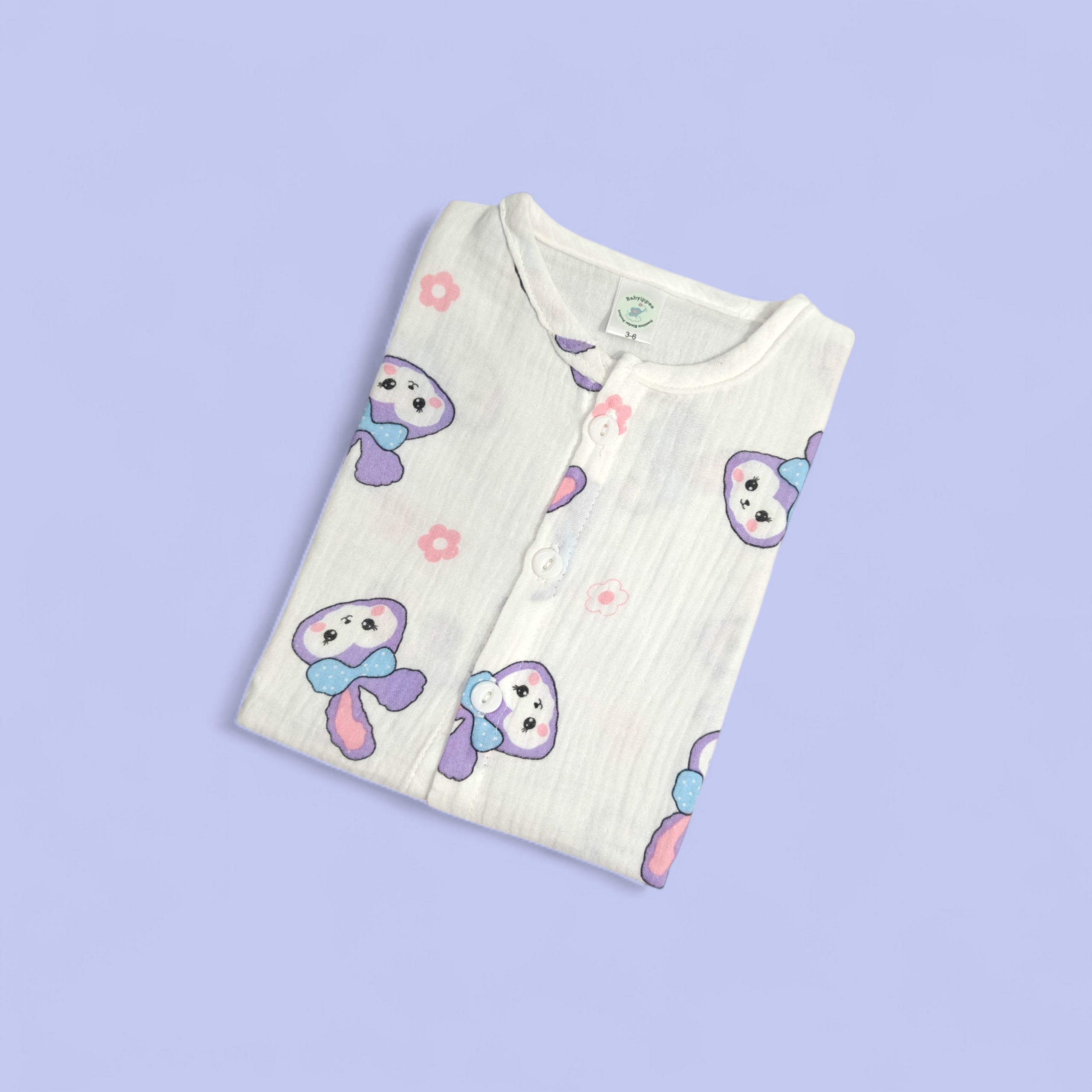 STELL LOU PRINT BUTTON-UP MUSLIN NIGHTSUIT - WHITE