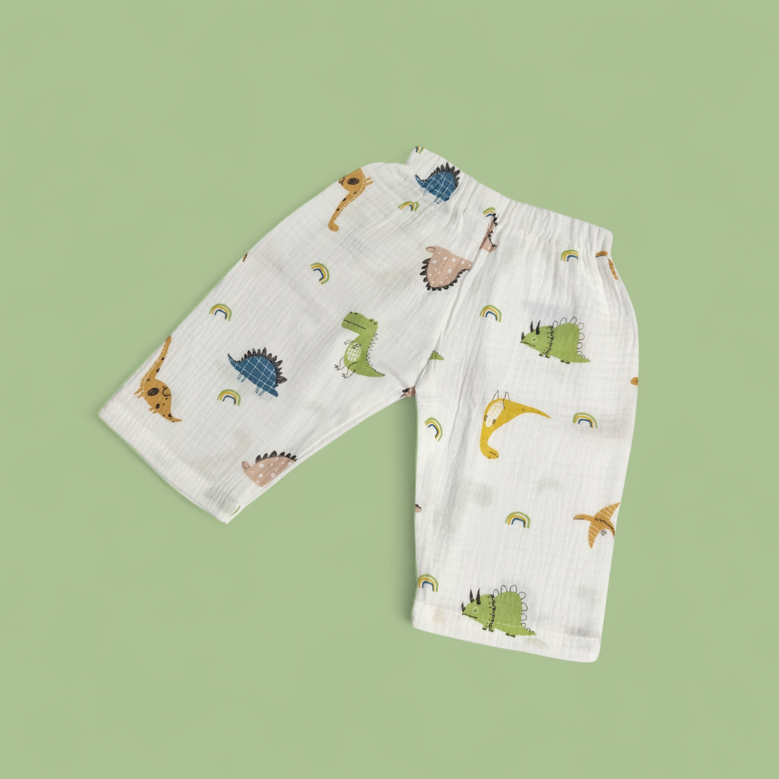 DINO PRINT BUTTON-UP MUSLIN NIGHTSUIT - WHITE