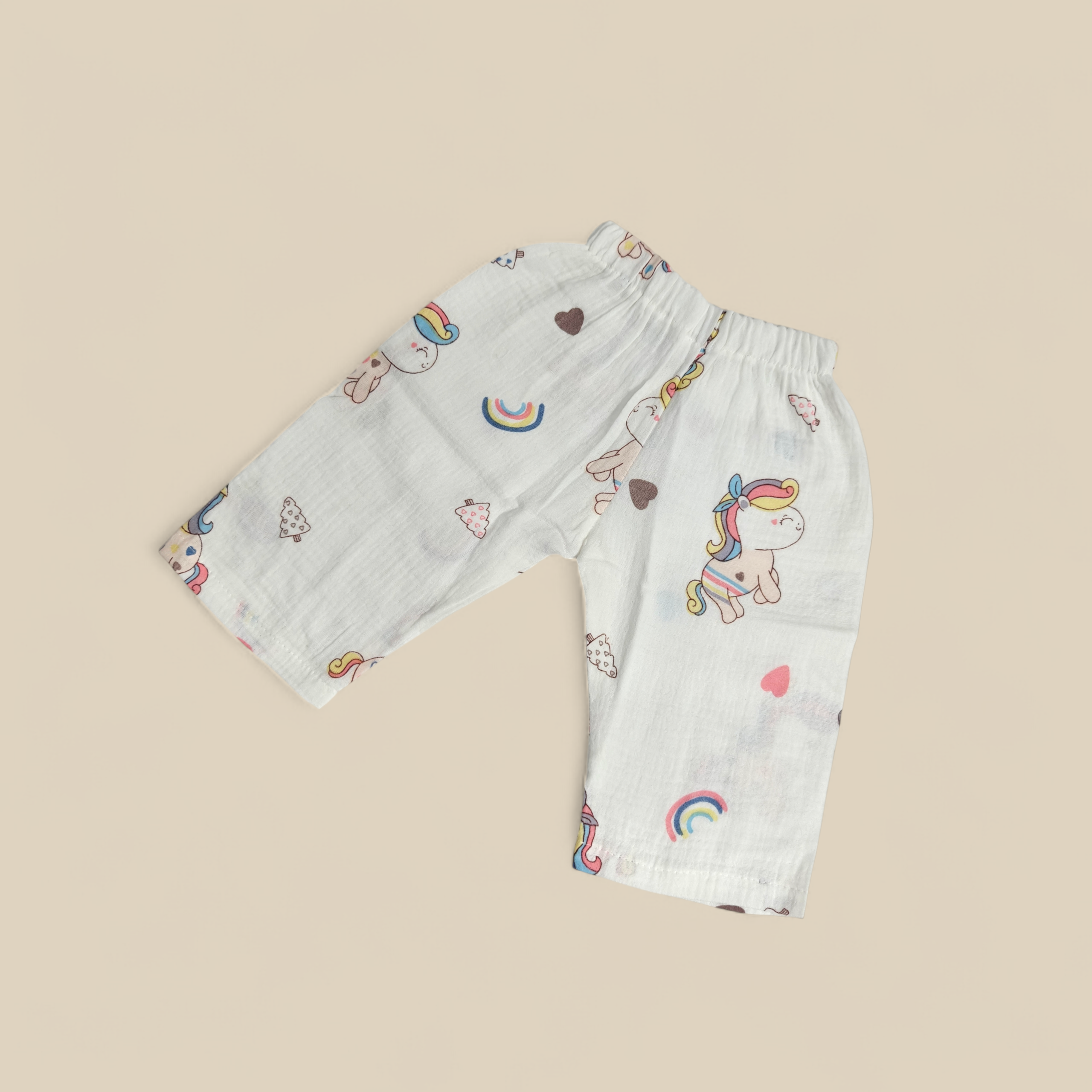 BABY UNICORN PRINT BUTTON-UP MUSLIN NIGHTSUIT - WHITE