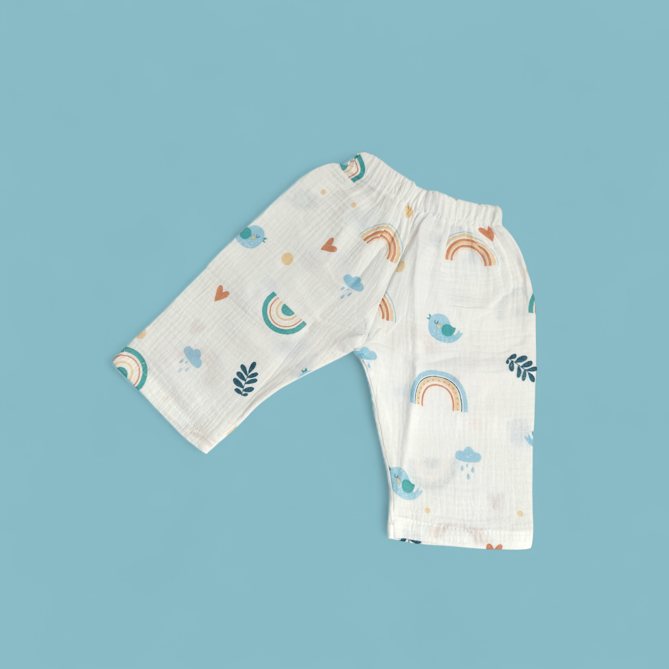 NATURE PRINT BUTTON-UP MUSLIN NIGHTSUIT - WHITE