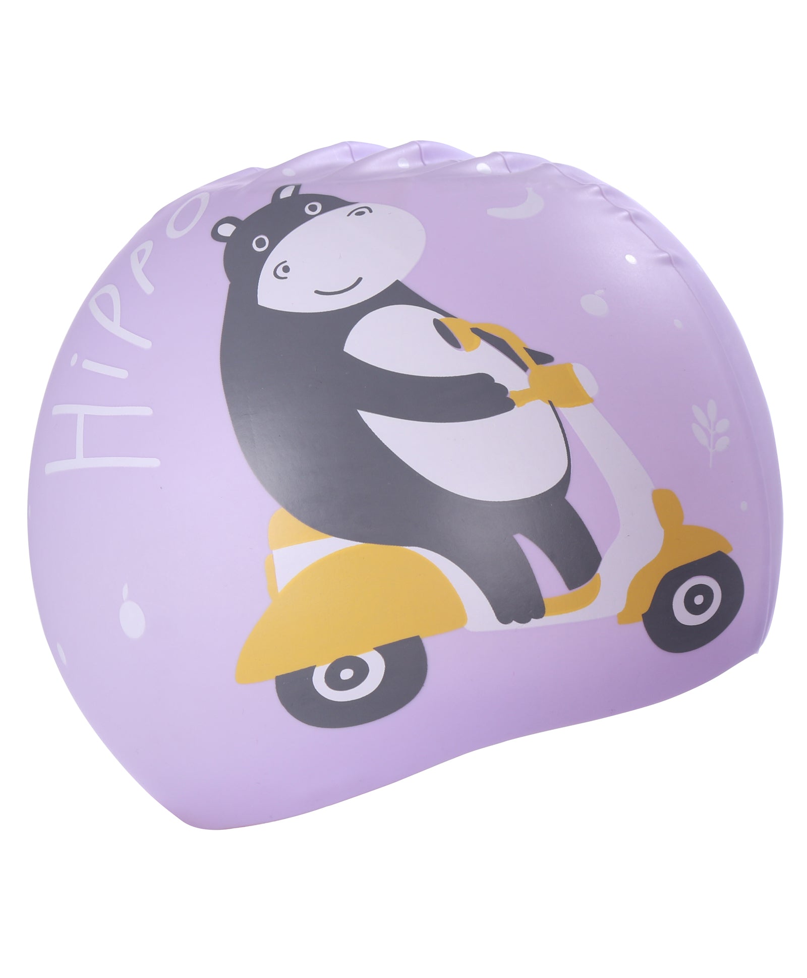 HIPPO PRINT SUPER SOFT SILICONE SWIMMING CAP - PURPLE