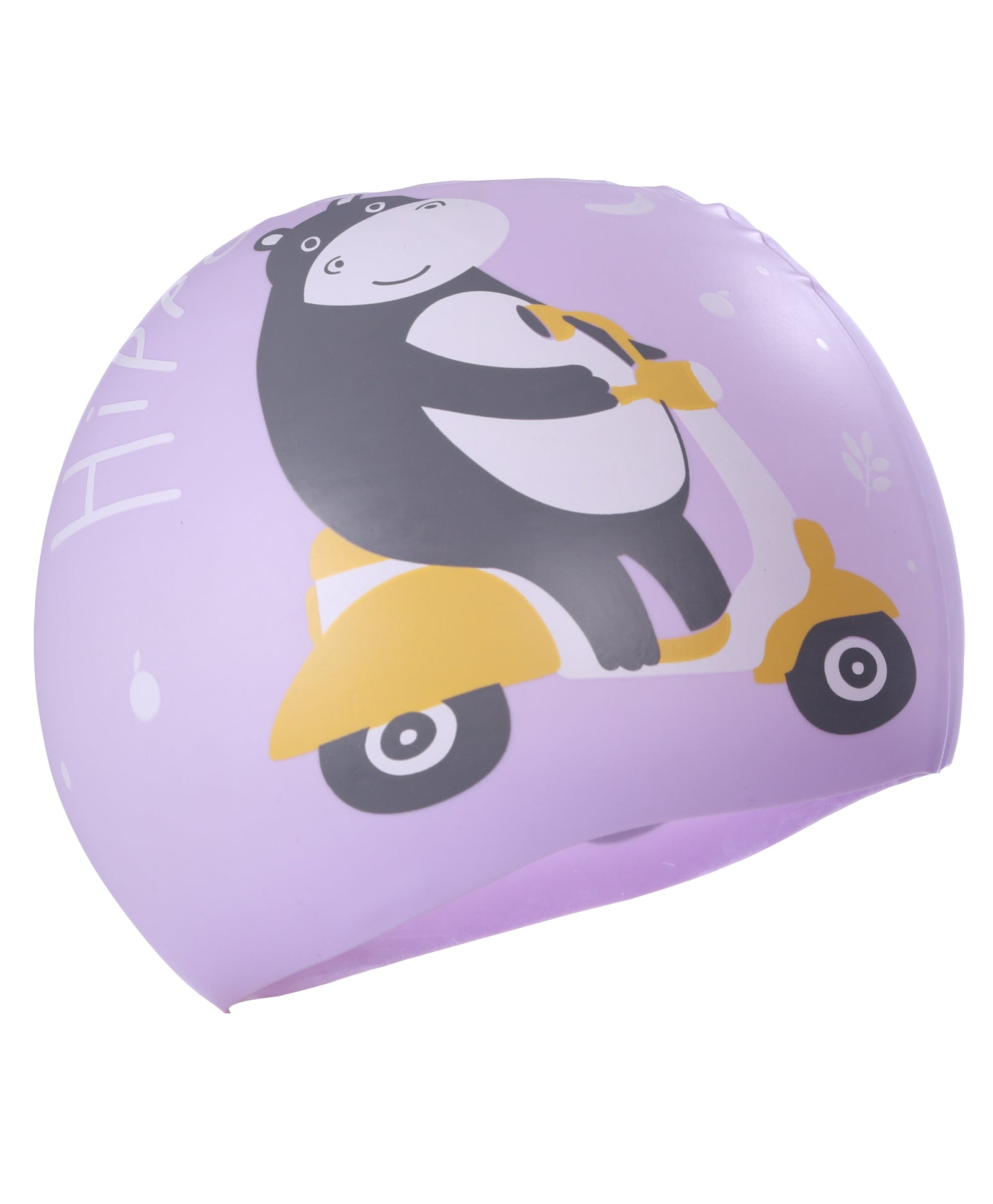 HIPPO PRINT SUPER SOFT SILICONE SWIMMING CAP - PURPLE
