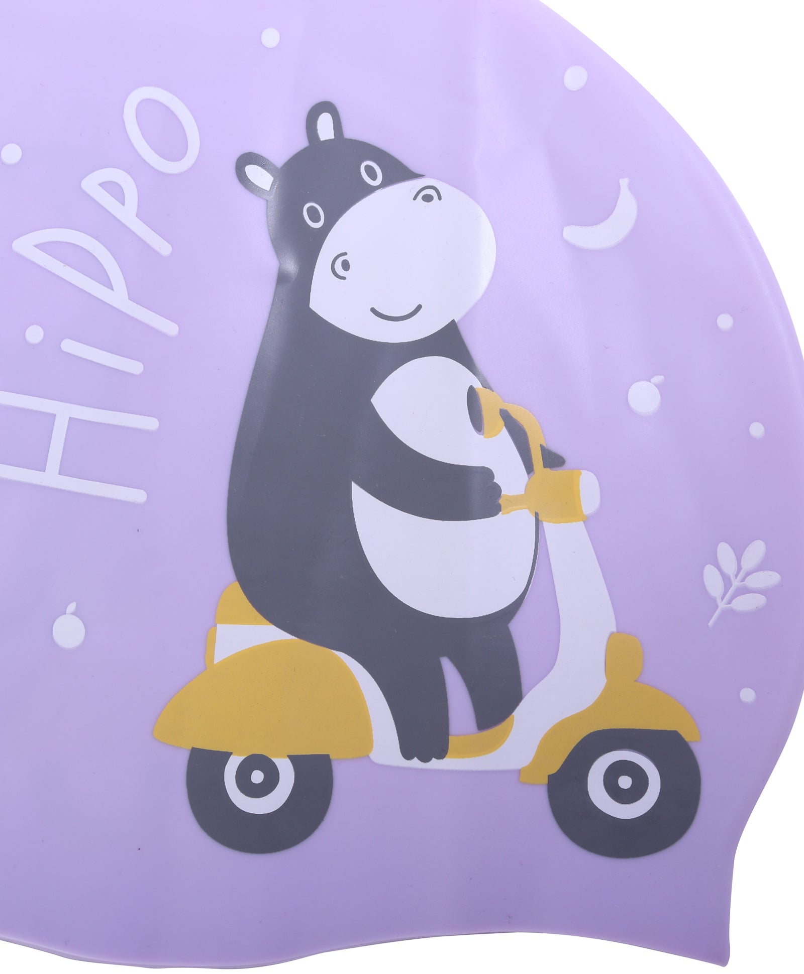 HIPPO PRINT SUPER SOFT SILICONE SWIMMING CAP - PURPLE
