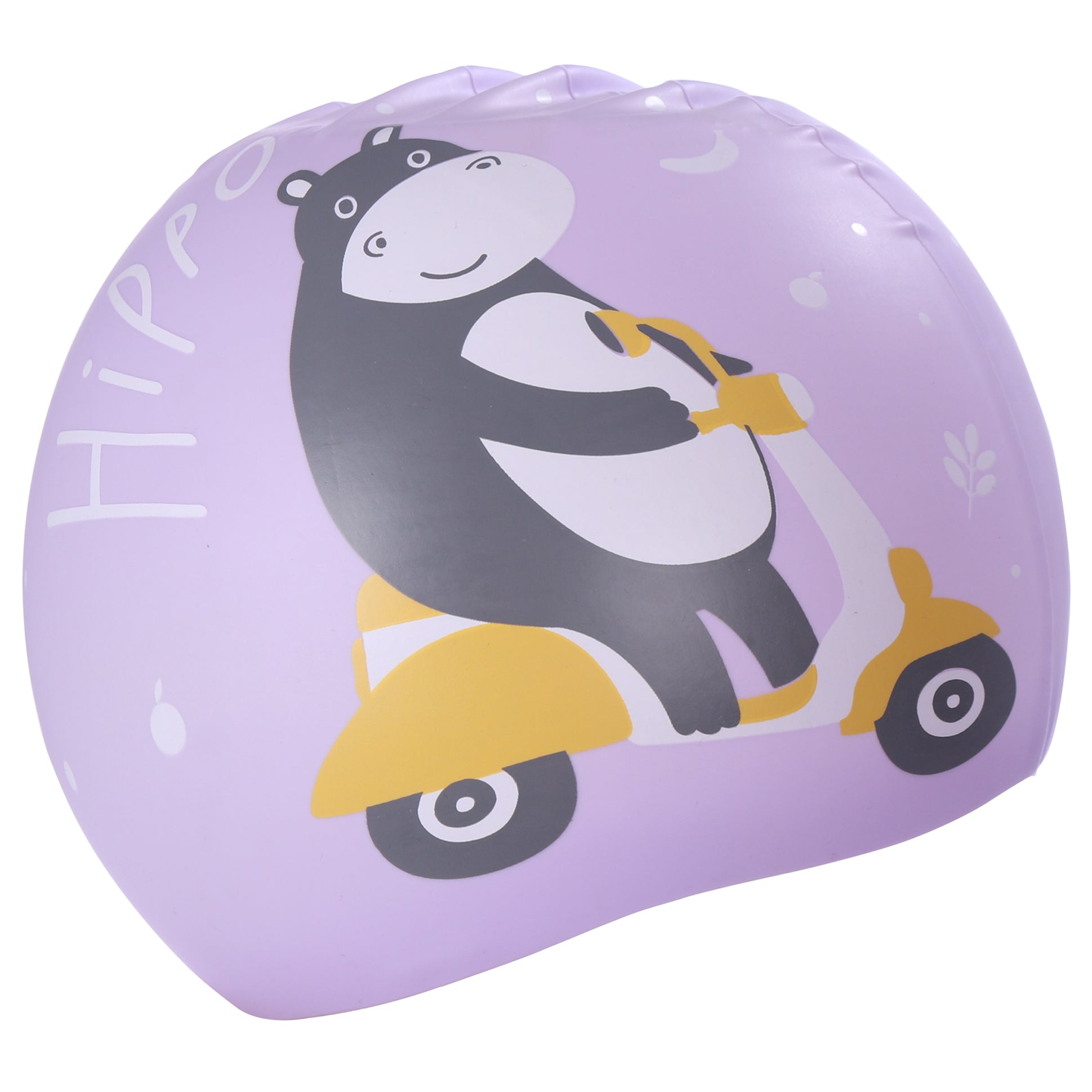 HIPPO PRINT SUPER SOFT SILICONE SWIMMING CAP - PURPLE