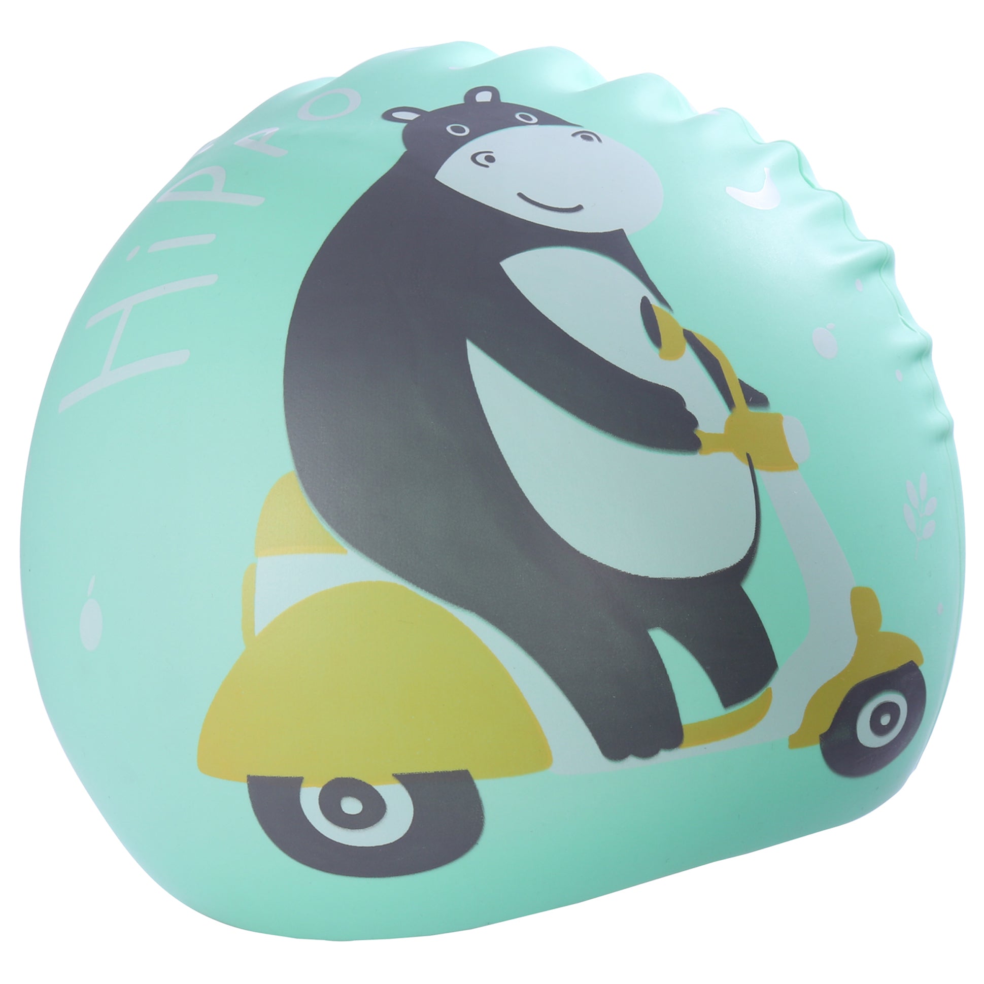 HIPPO PRINT SUPER SOFT SILICONE SWIMMING CAP - GREEN