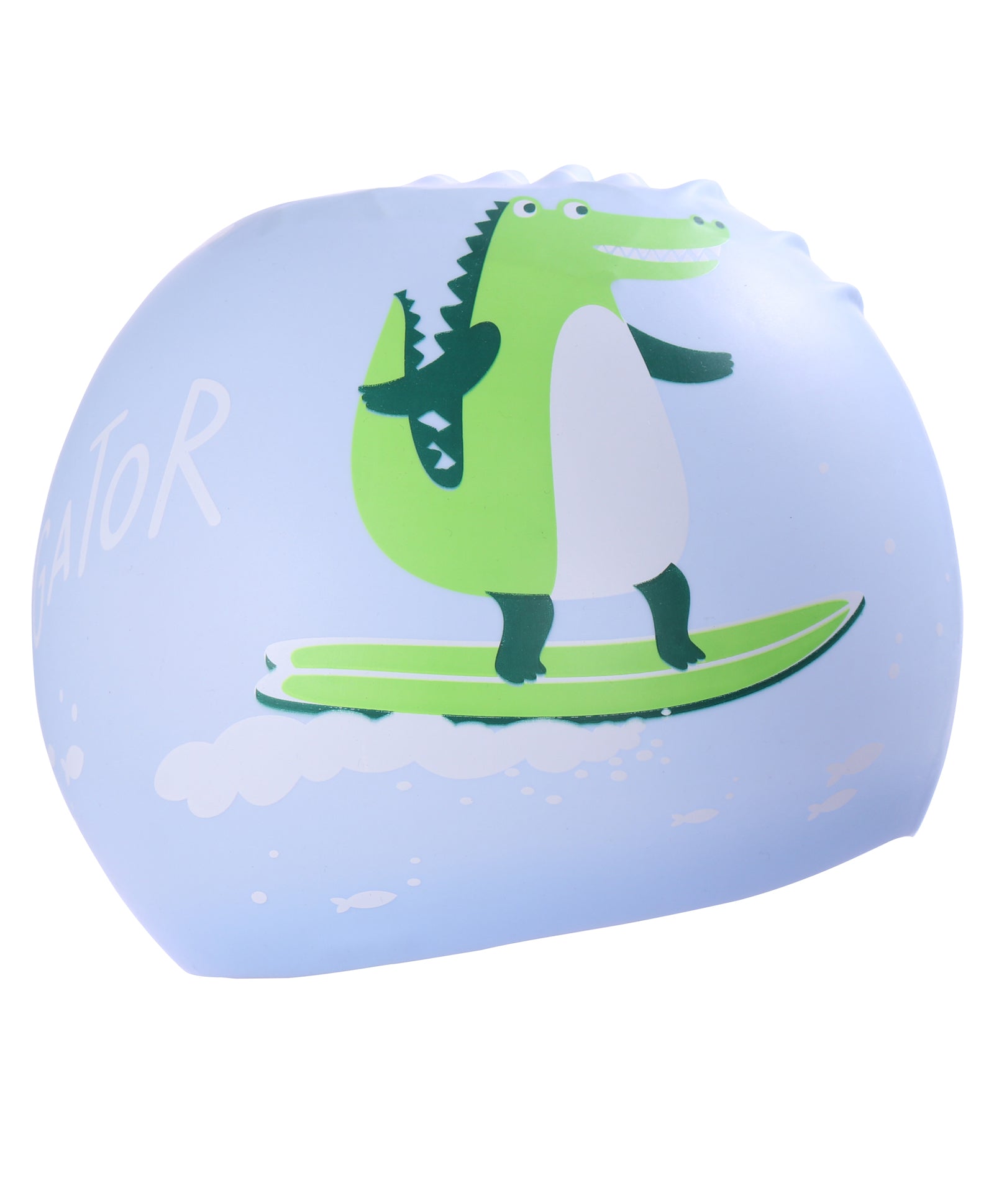 ALLIGATOR PRINT SUPER SOFT SILICONE SWIMMING CAP - LIGHT BLUE