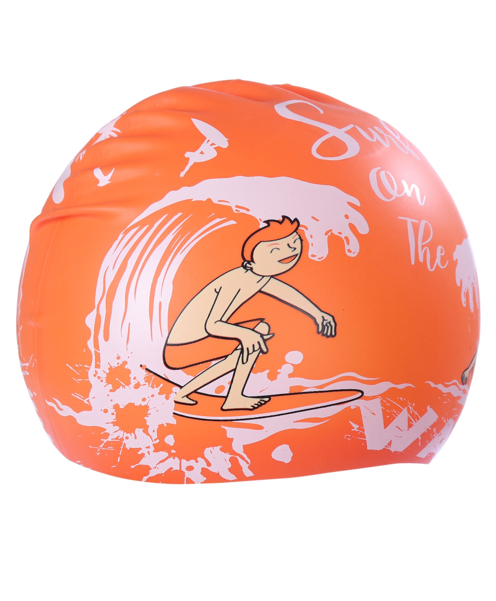 WAVE PRINT SUPER SOFT SILICONE SWIMMING CAP - ORANGE