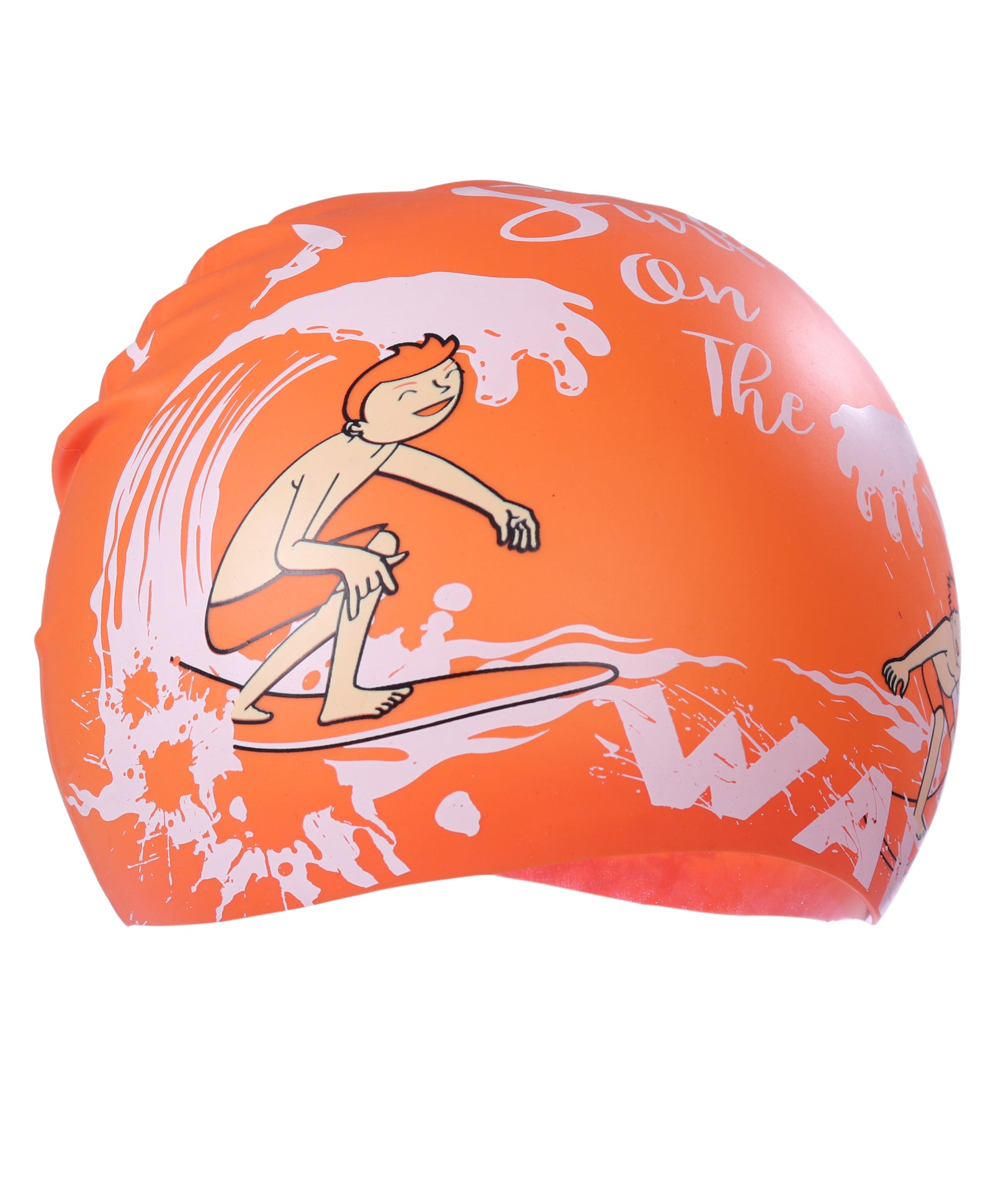 WAVE PRINT SUPER SOFT SILICONE SWIMMING CAP - ORANGE