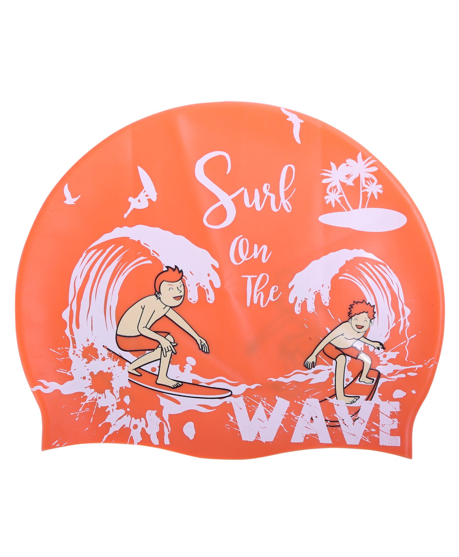 WAVE PRINT SUPER SOFT SILICONE SWIMMING CAP - ORANGE