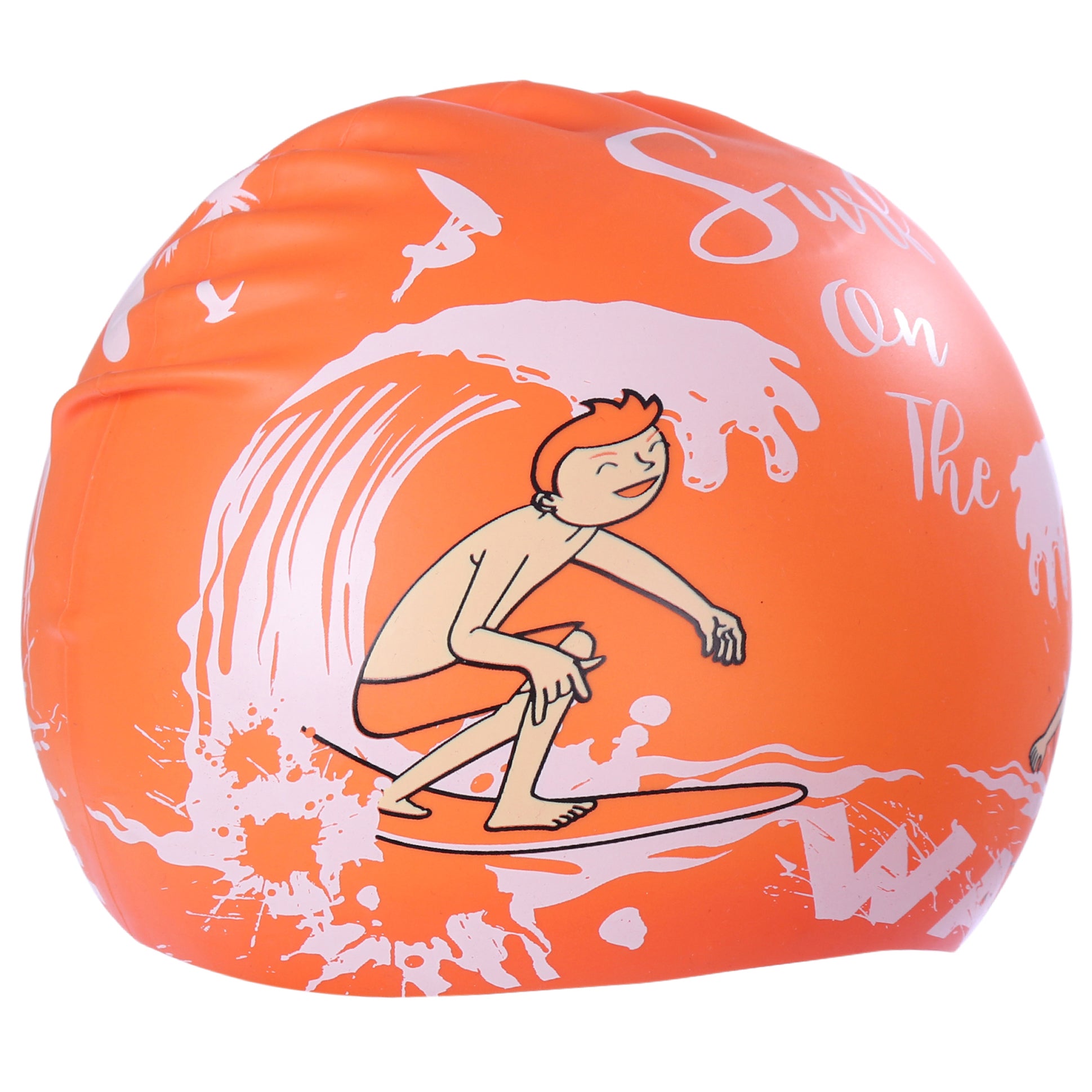 WAVE PRINT SUPER SOFT SILICONE SWIMMING CAP - ORANGE