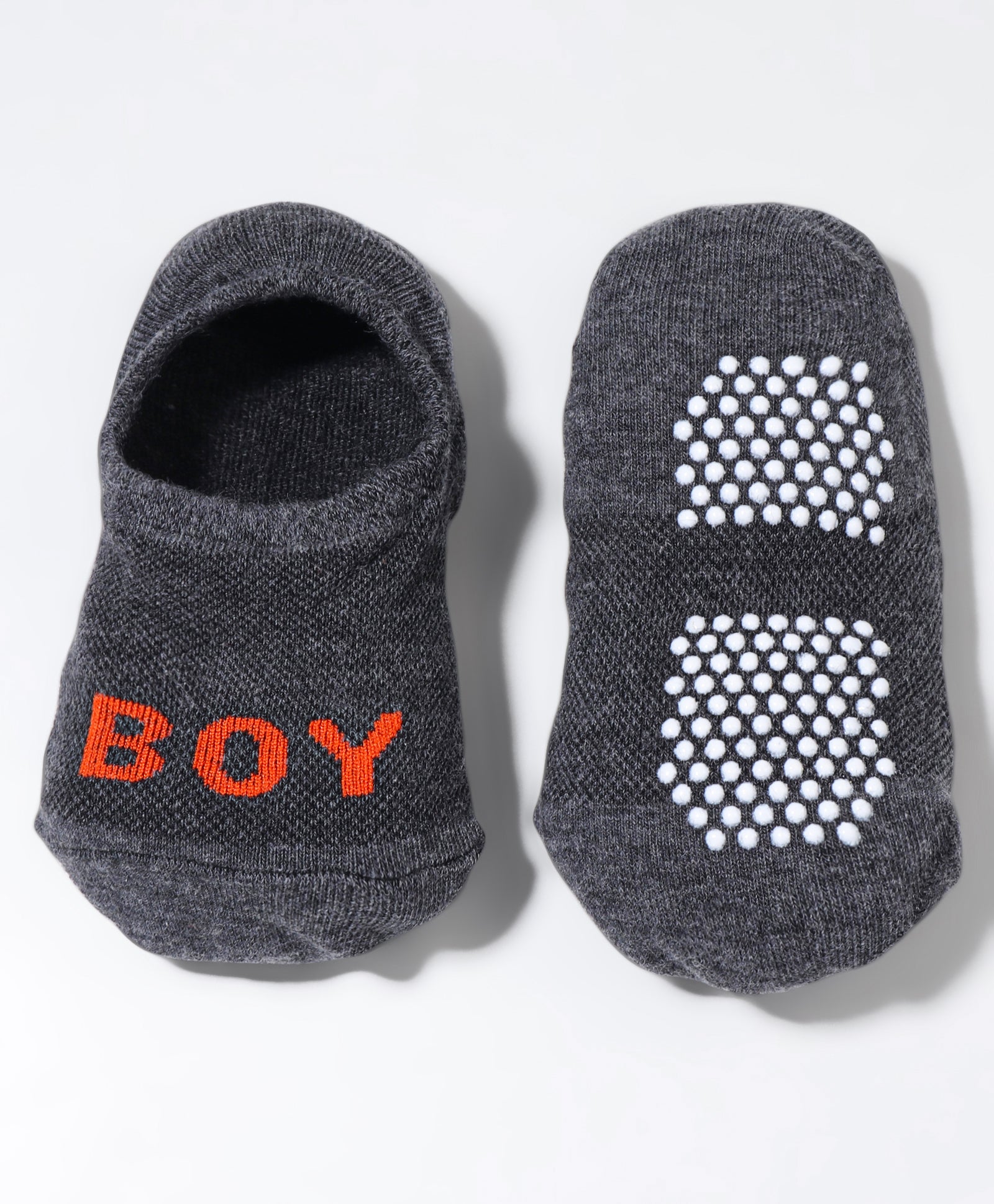 Pack of 2 Stripes & Boy Text Print Anti Skid Loafer Socks - White & Grey
