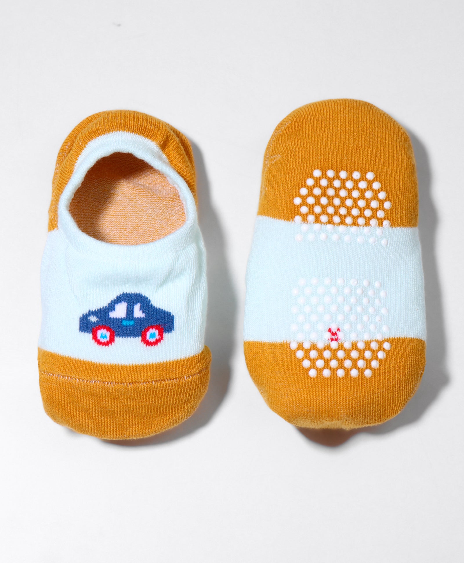 Pack of 2 Smiley & Car Print Anti Skid Loafer Socks - Yellow & White