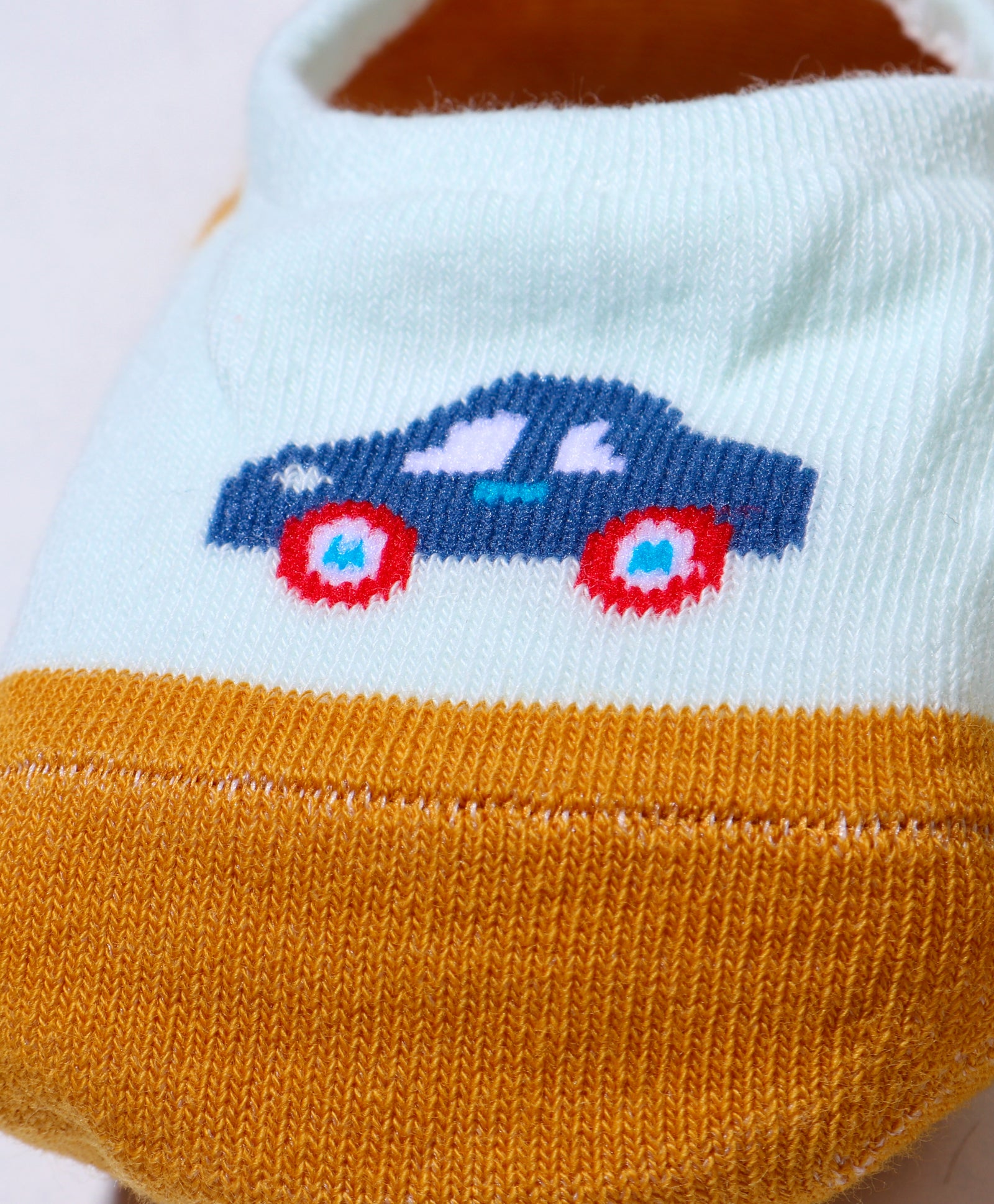 Pack of 2 Smiley & Car Print Anti Skid Loafer Socks - Yellow & White