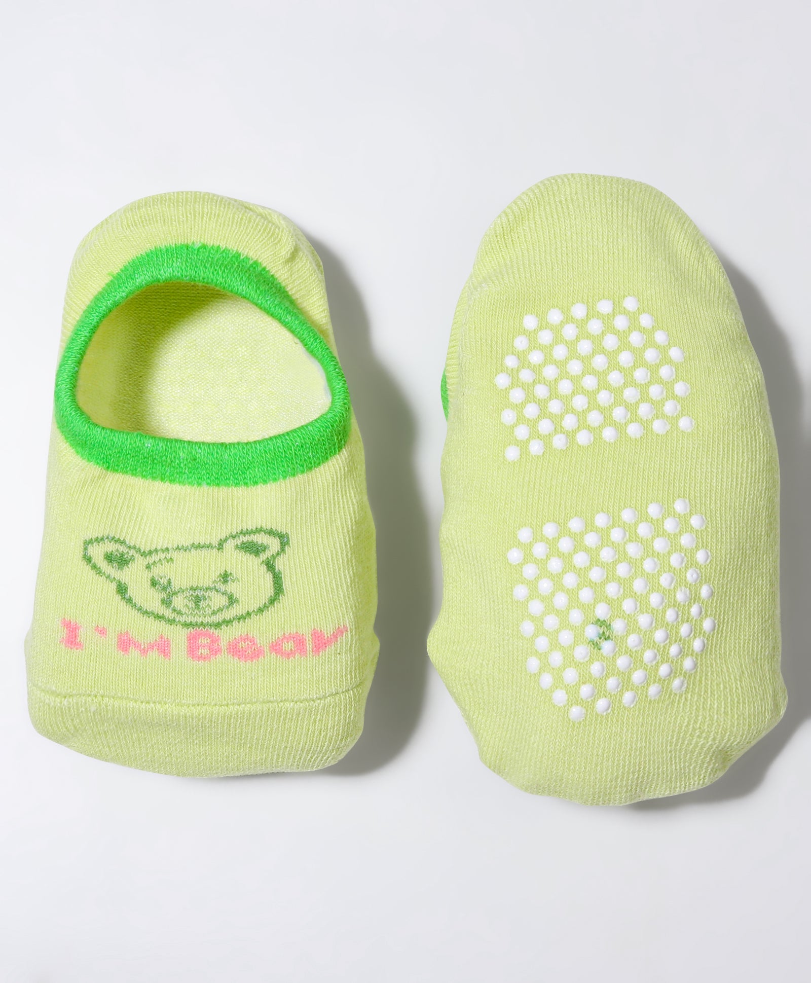 Pack of 2 Sheep & Bear Print Anti Skid Loafer Socks - Green & White