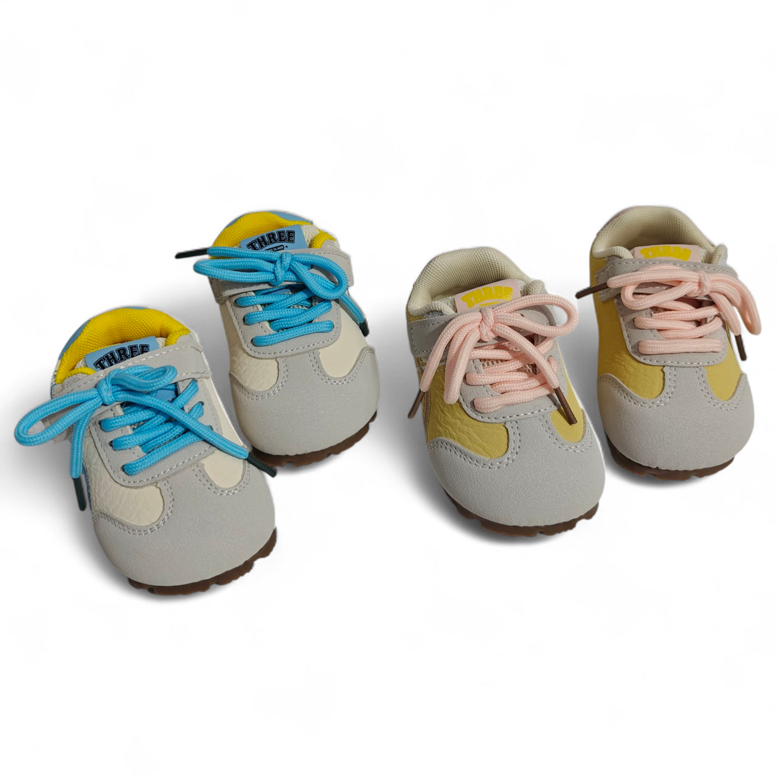 DUAL COLOR VELCRO SHOES - YELLOW & PINK