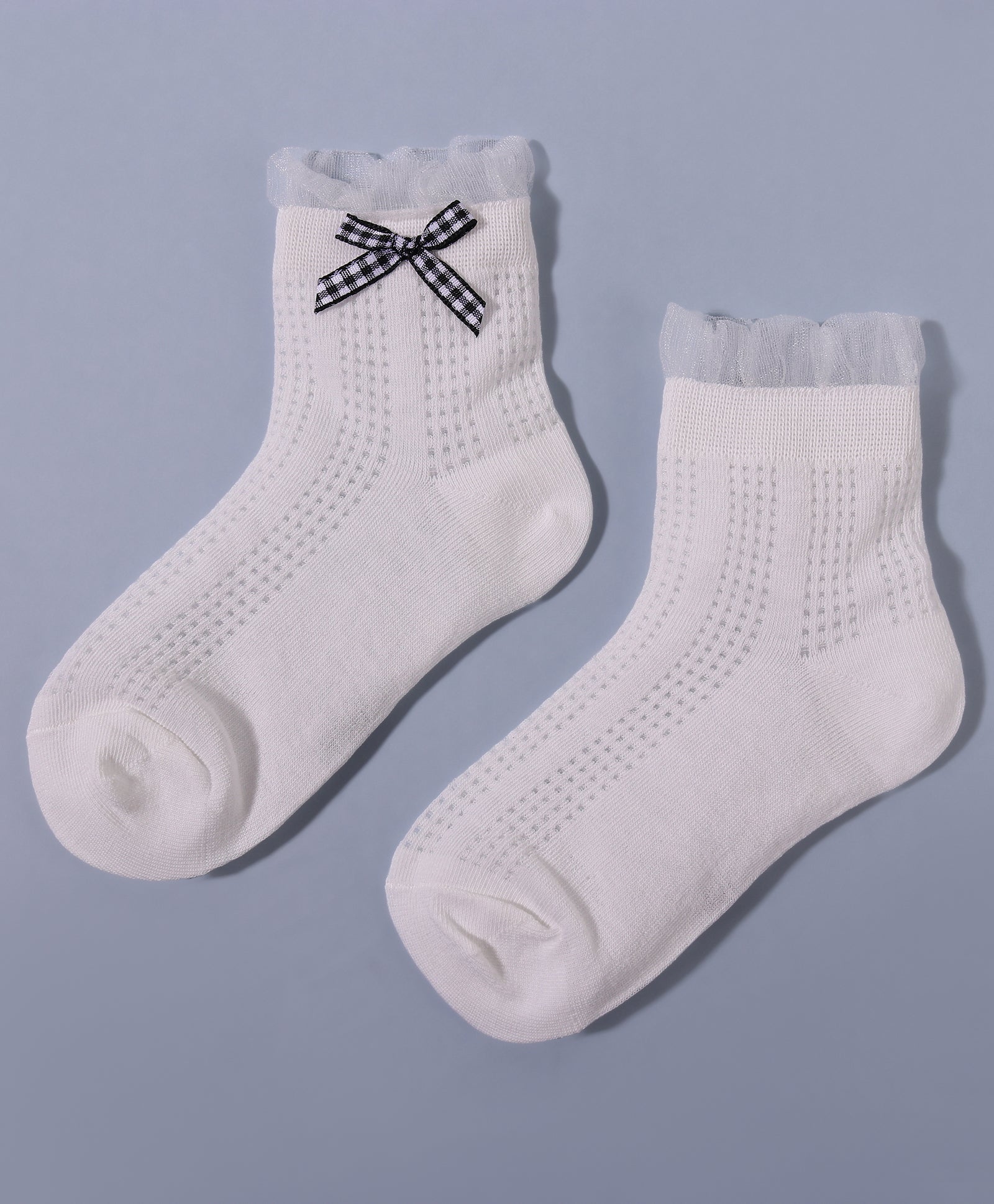 Pack of 3 Checks Bow Applique Ankle Length Anti Bacterial Socks - White