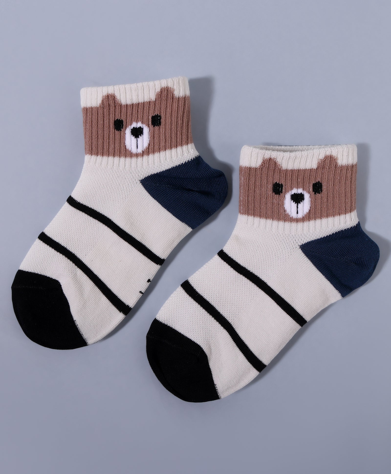 Pack of 3 Stripes & Text Print Ankle Length Anti Bacterial Socks - Multicolour