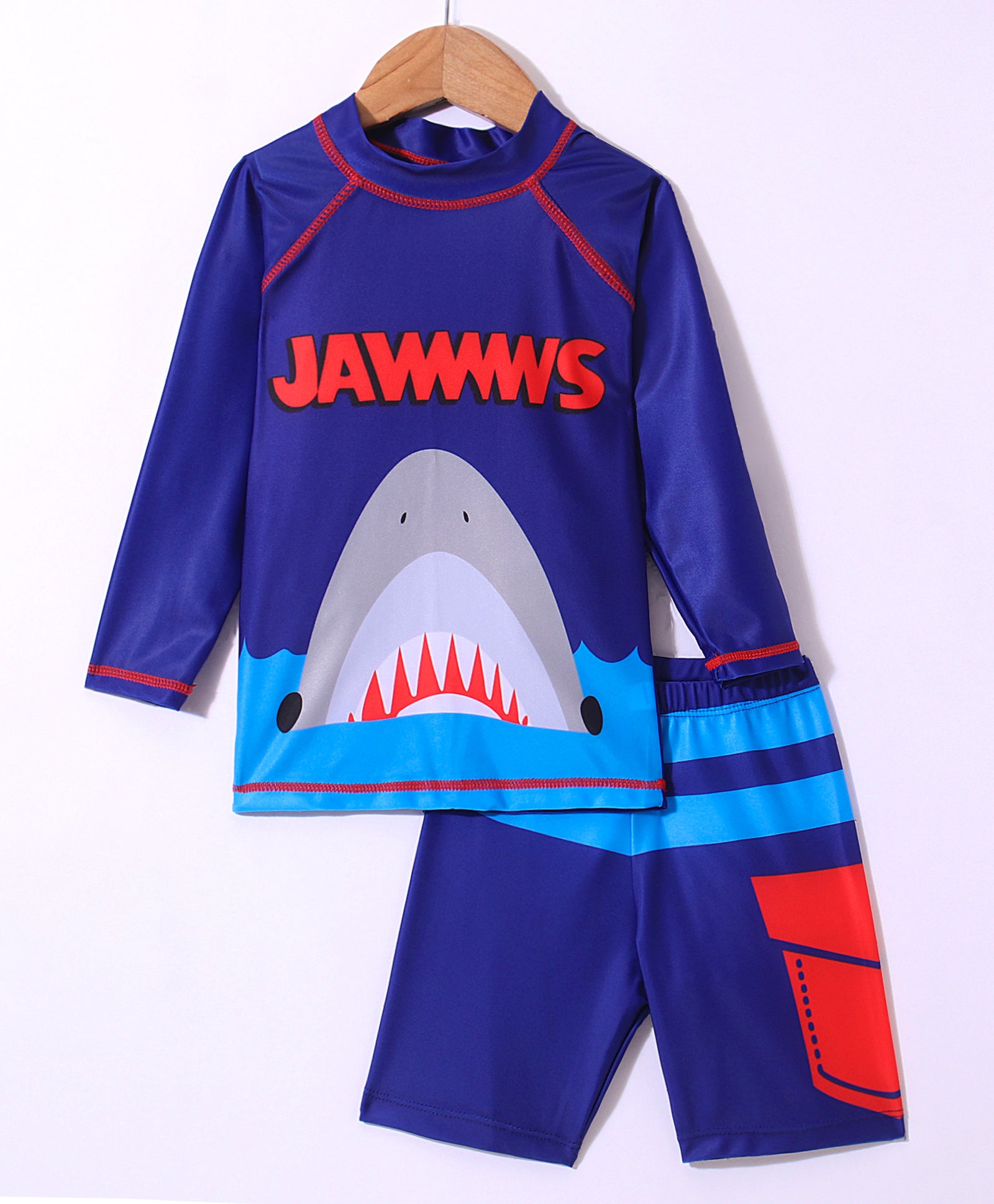 JAWS PRINT FULL SLEEVES 2 PIECE SWIM SUIT - NAVY