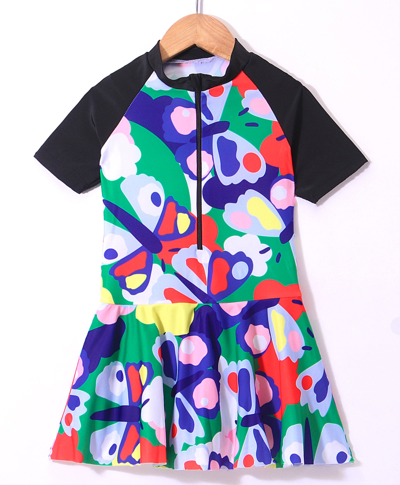 FROCK STYLE PRINTED SWIM SUIT - BLACK