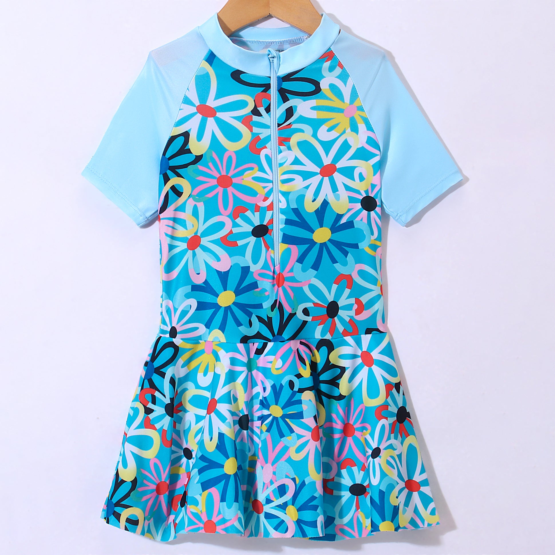 FROCK STYLE PRINTED SWIM SUIT - BLUE