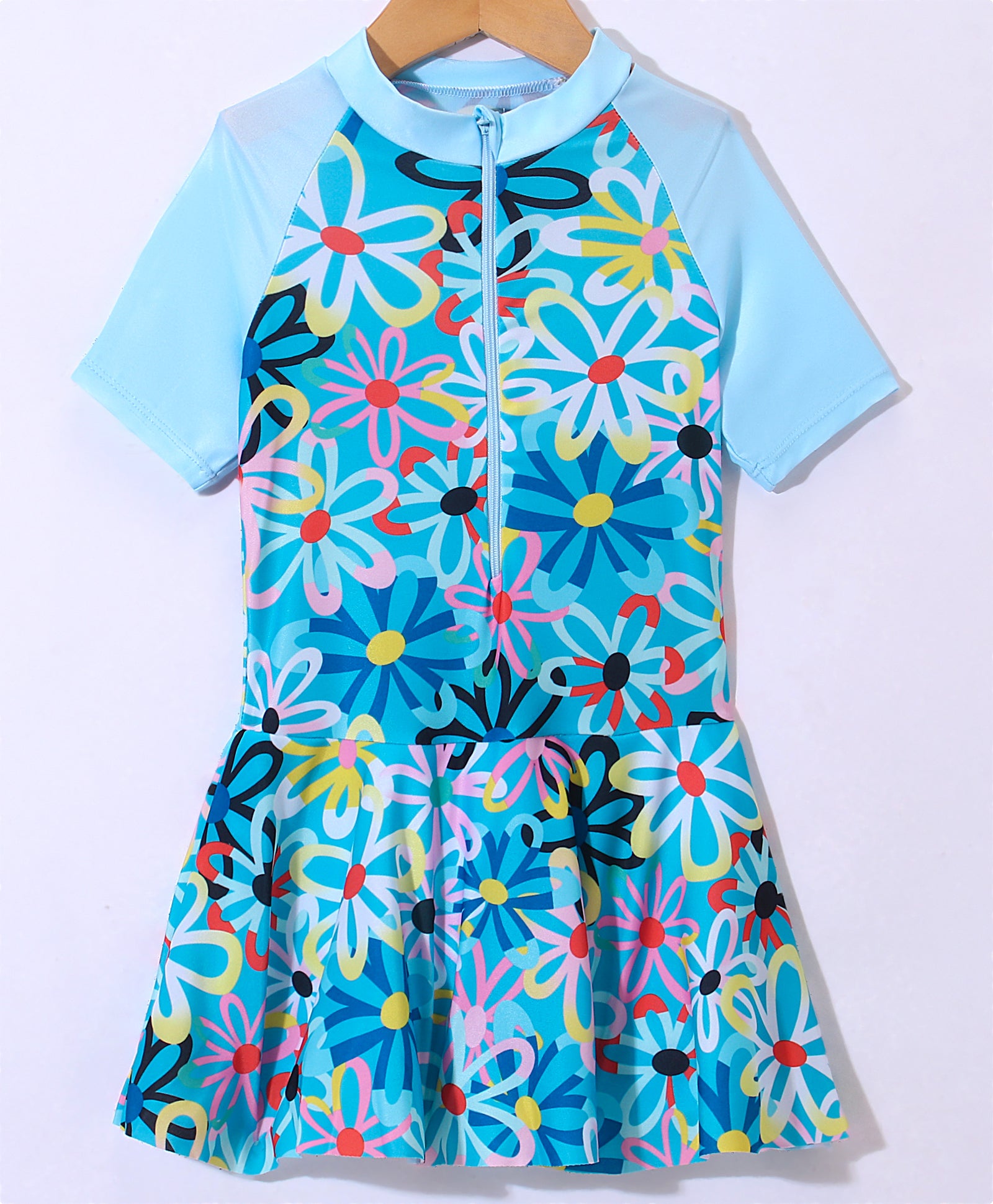 FROCK STYLE PRINTED SWIM SUIT - BLUE