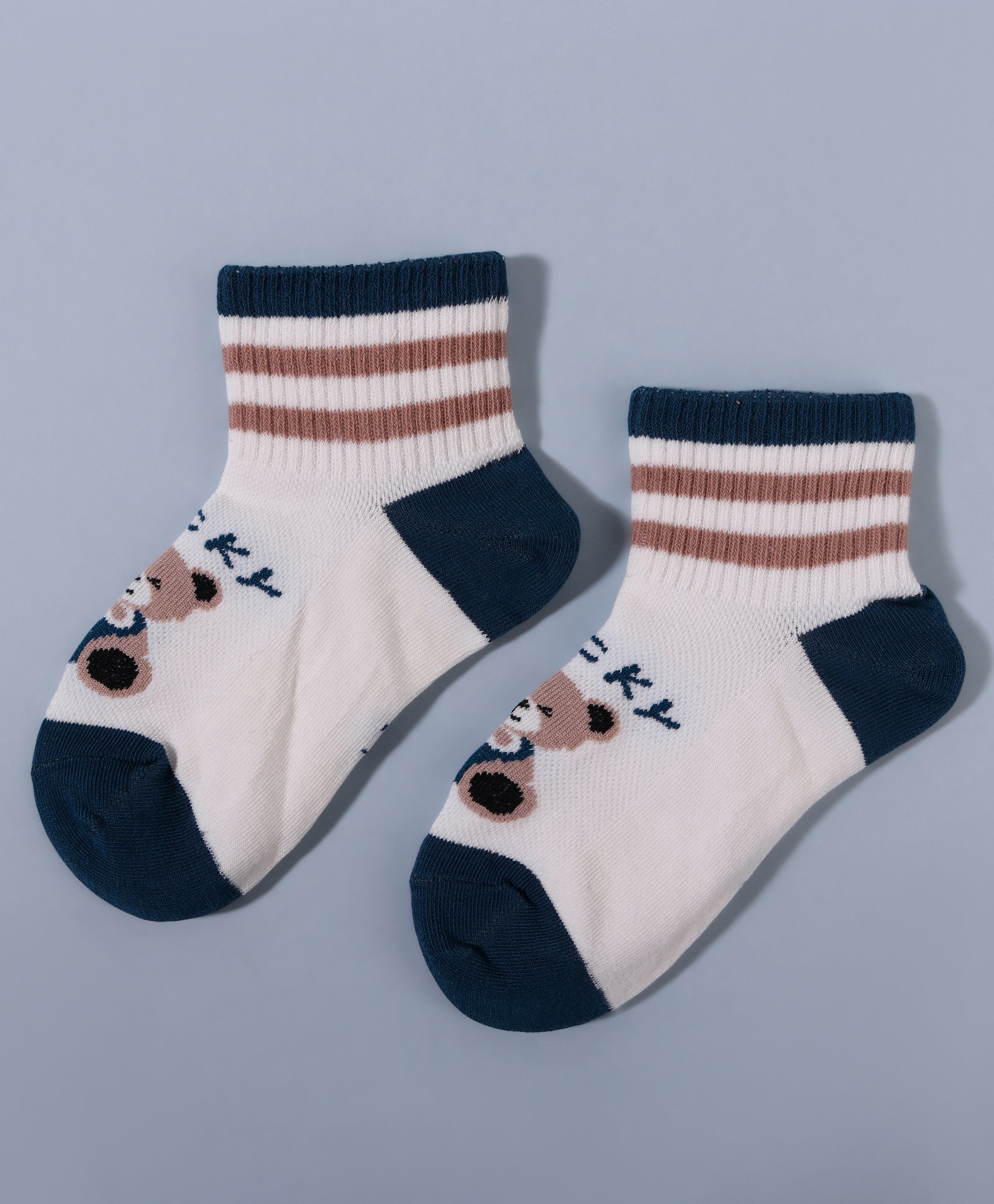 Pack of 3 Smiley & Stripes Print Ankle Length Anti Bacterial Socks - Multicolour