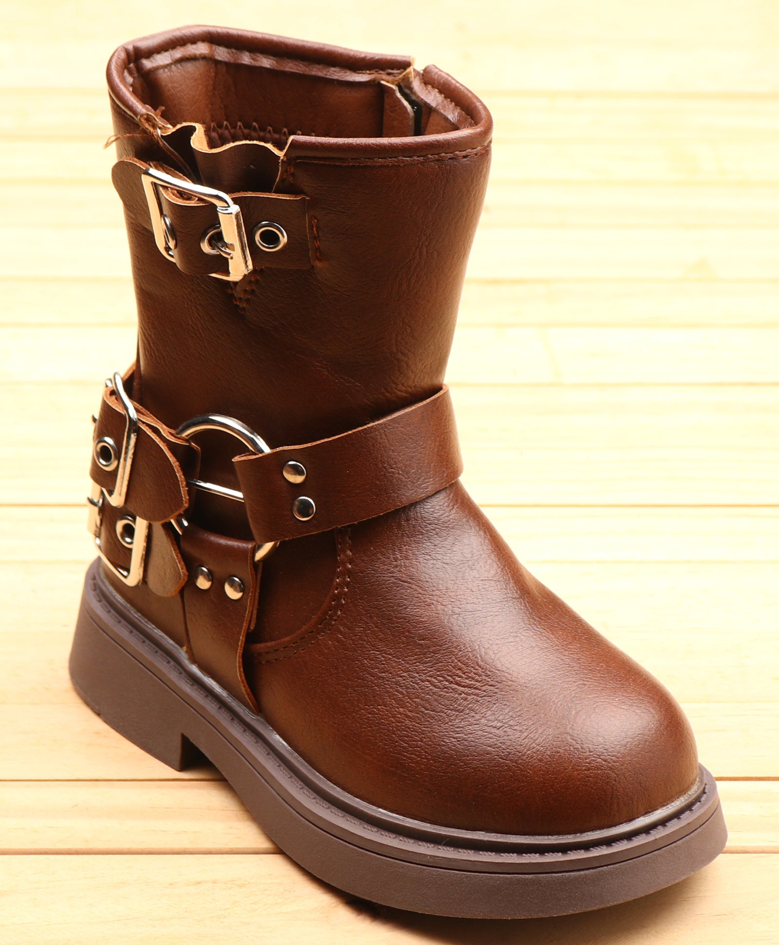 DOUBLE BUCKLE ZIP-UP WINTER BOOTS - BROWN