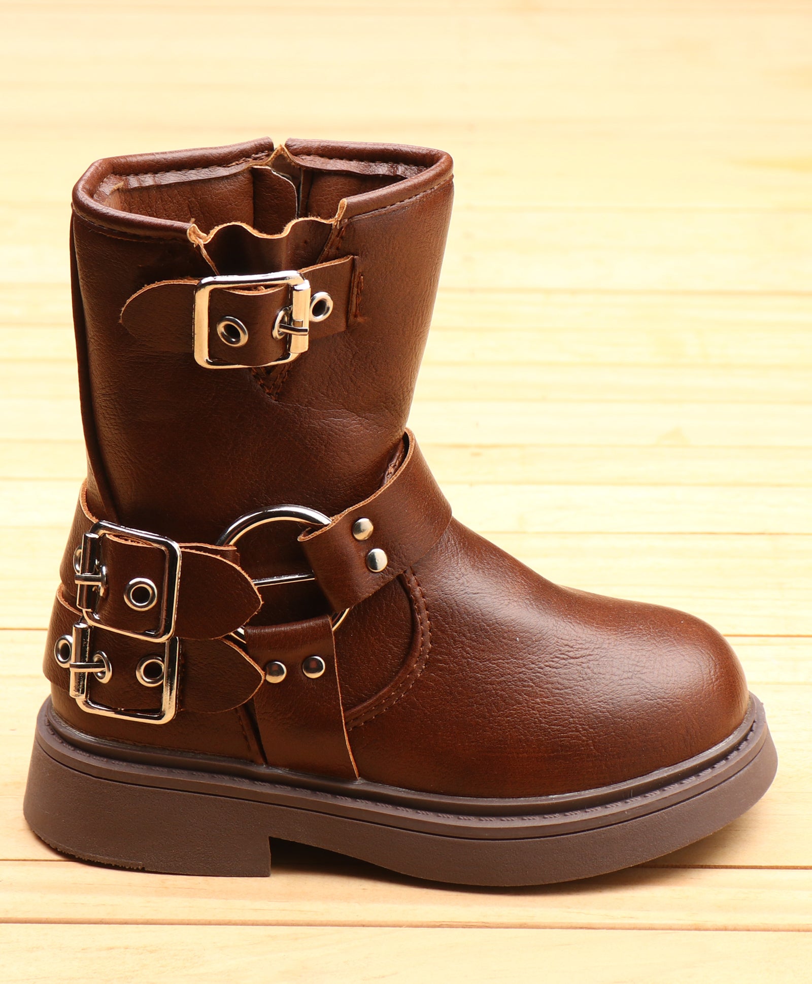 DOUBLE BUCKLE ZIP-UP WINTER BOOTS - BROWN
