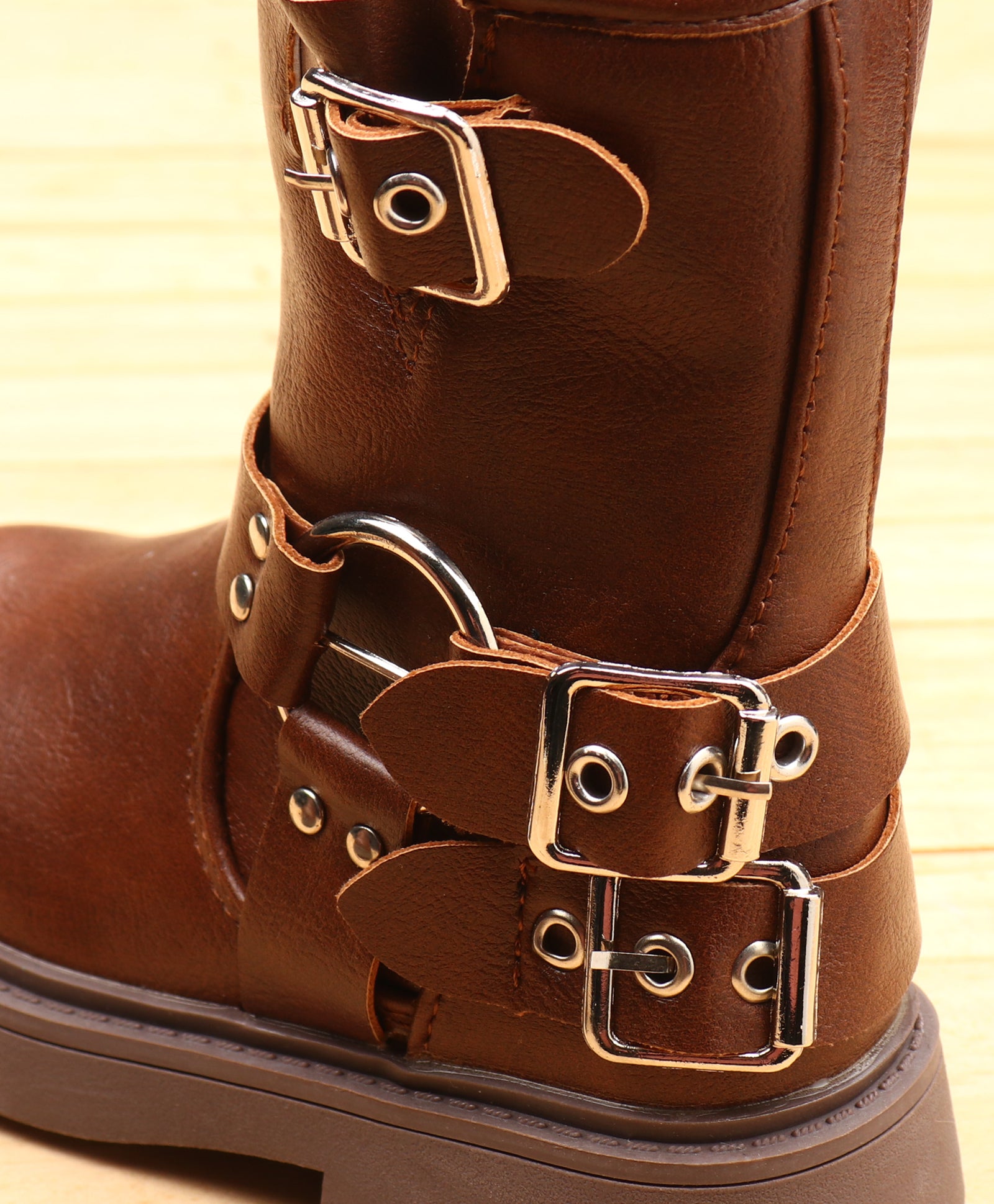 DOUBLE BUCKLE ZIP-UP WINTER BOOTS - BROWN