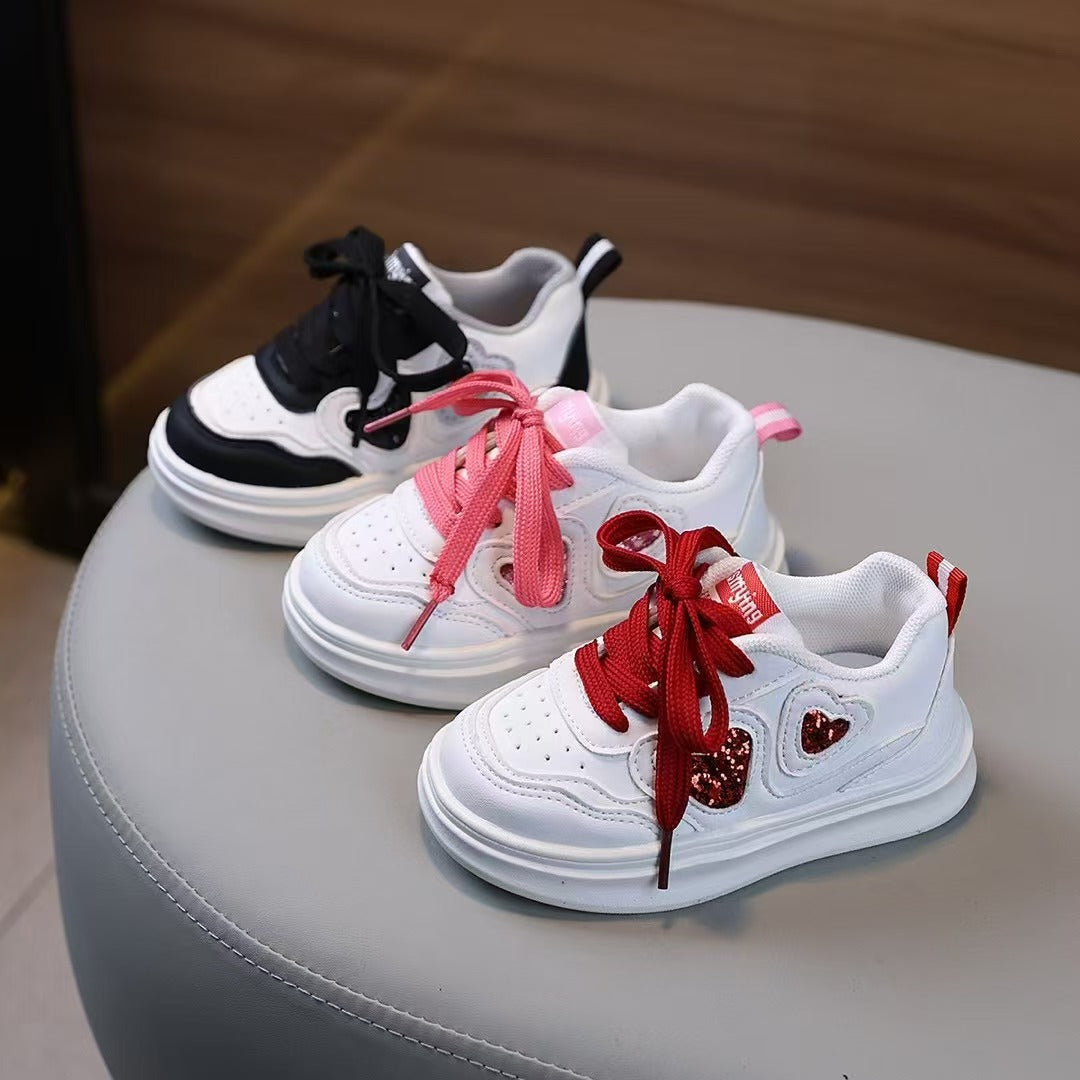 Glittered Heart Patch Velcro Closure Sneakers - Red