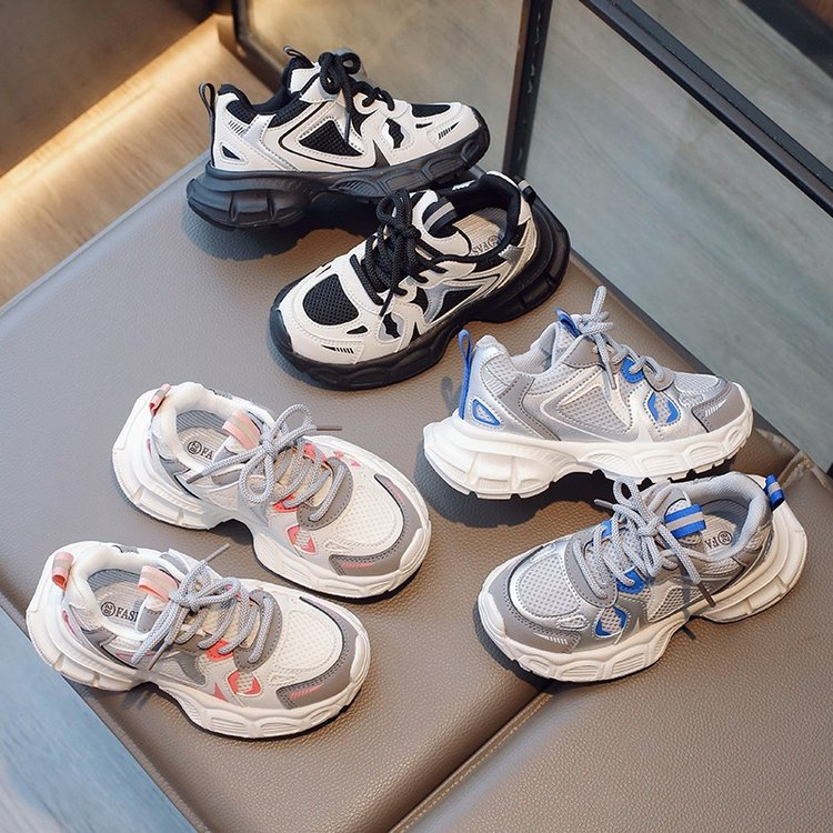 Mesh Detailed Lace Design Velcro Closure Sport Shoes - Grey