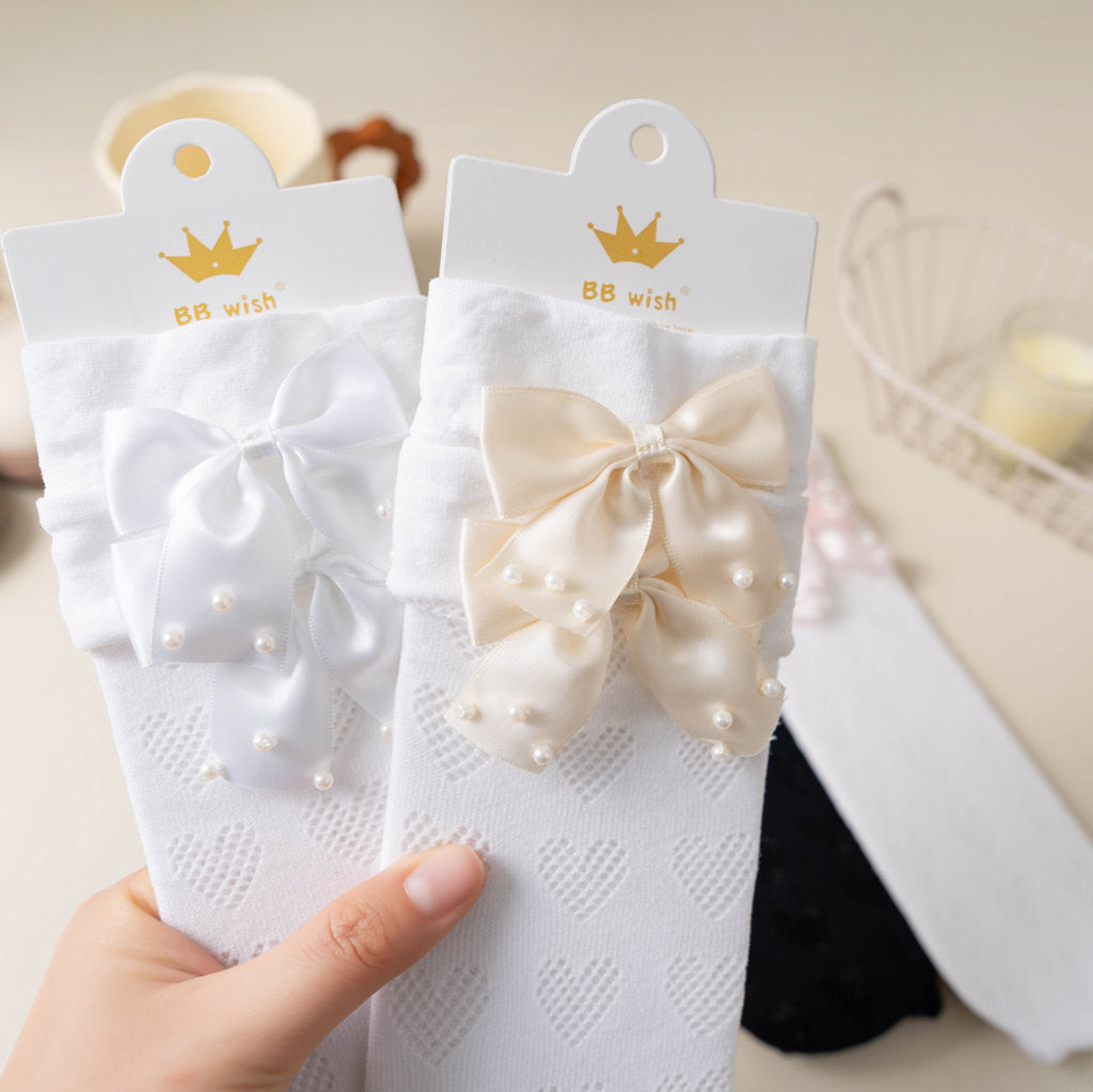 BOW & PEARL APPLIQUE KNEE LENGTH SOCKS