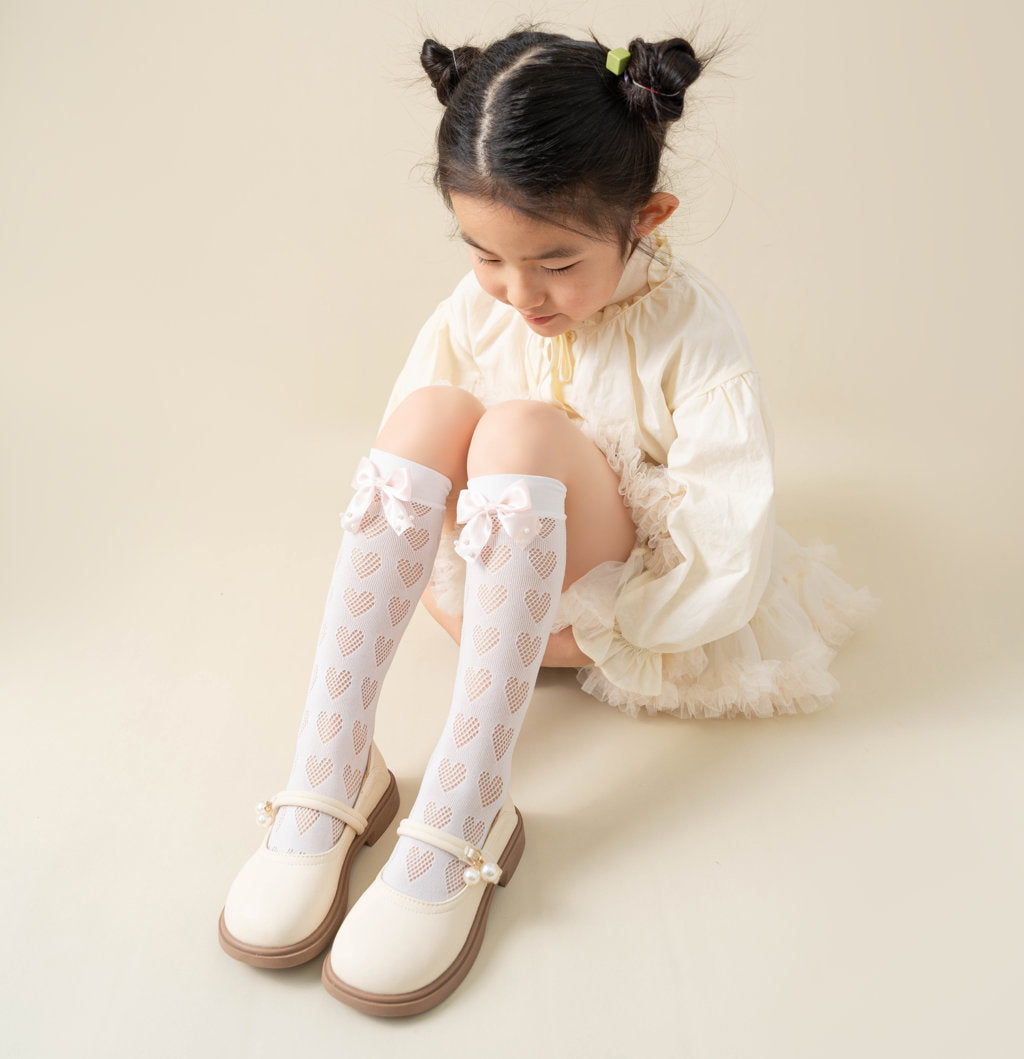 BOW & PEARL APPLIQUE KNEE LENGTH SOCKS