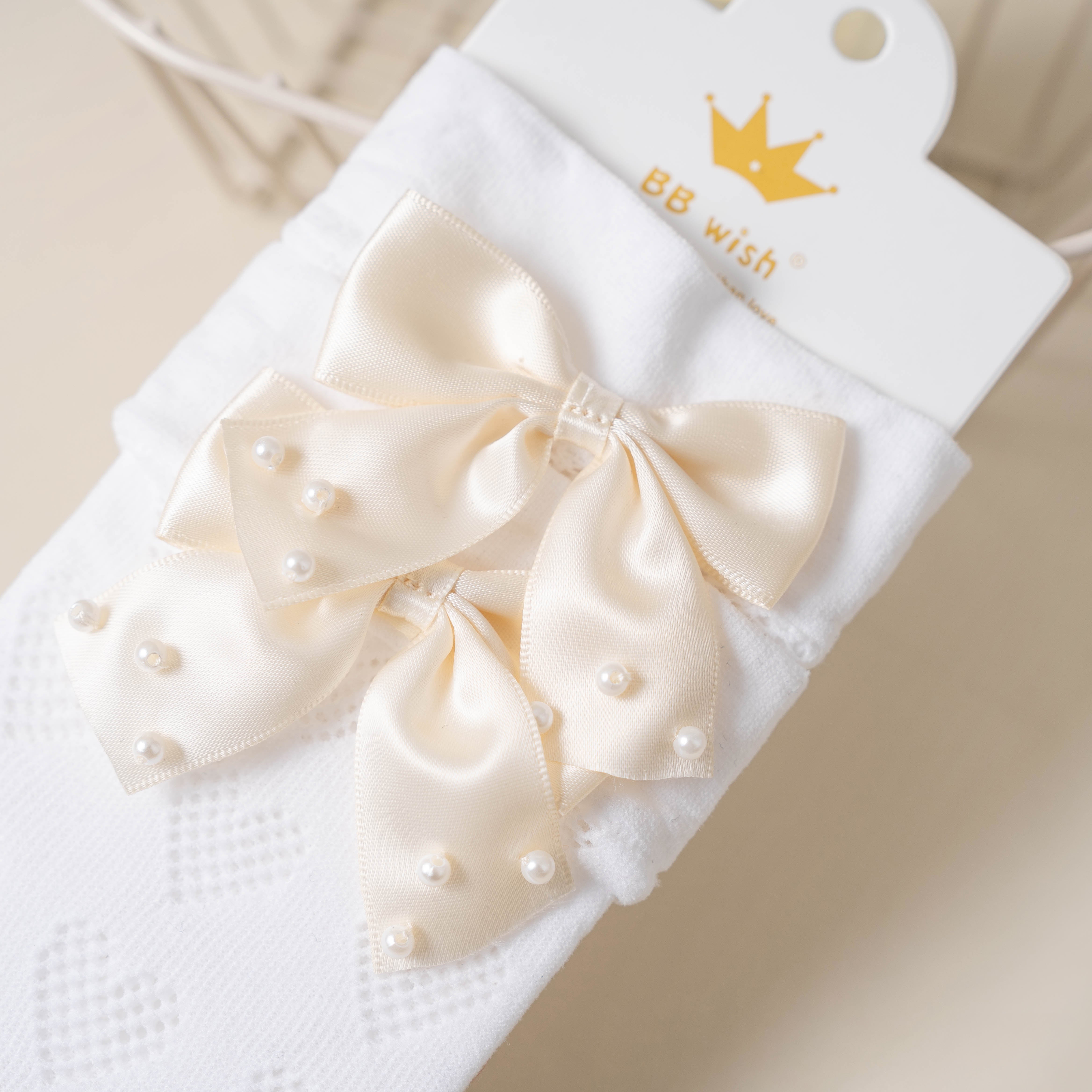 BOW & PEARL APPLIQUE KNEE LENGTH SOCKS