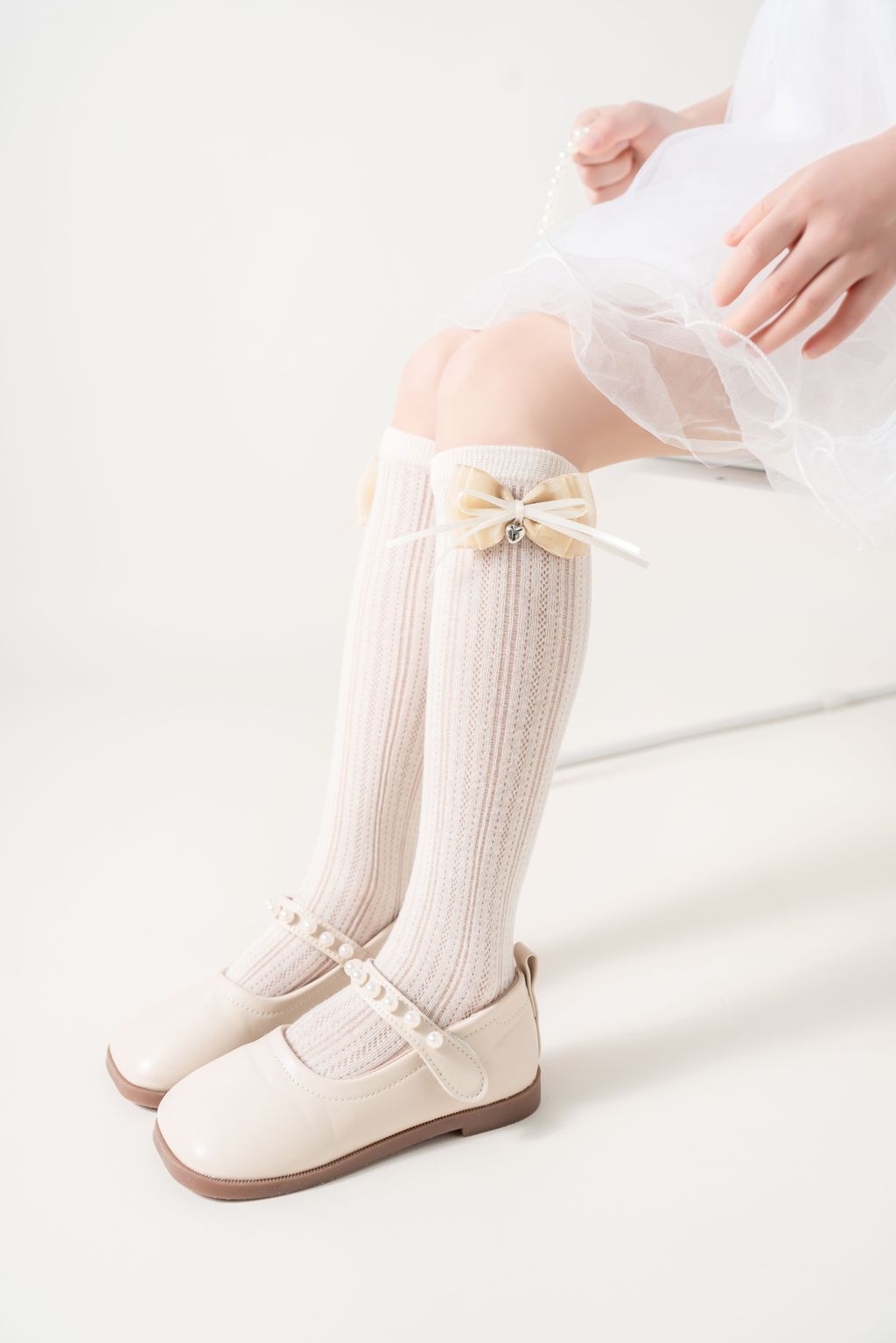 SATIN BOW & HEART APPLIQUE KNEE LENGTH SOCKS