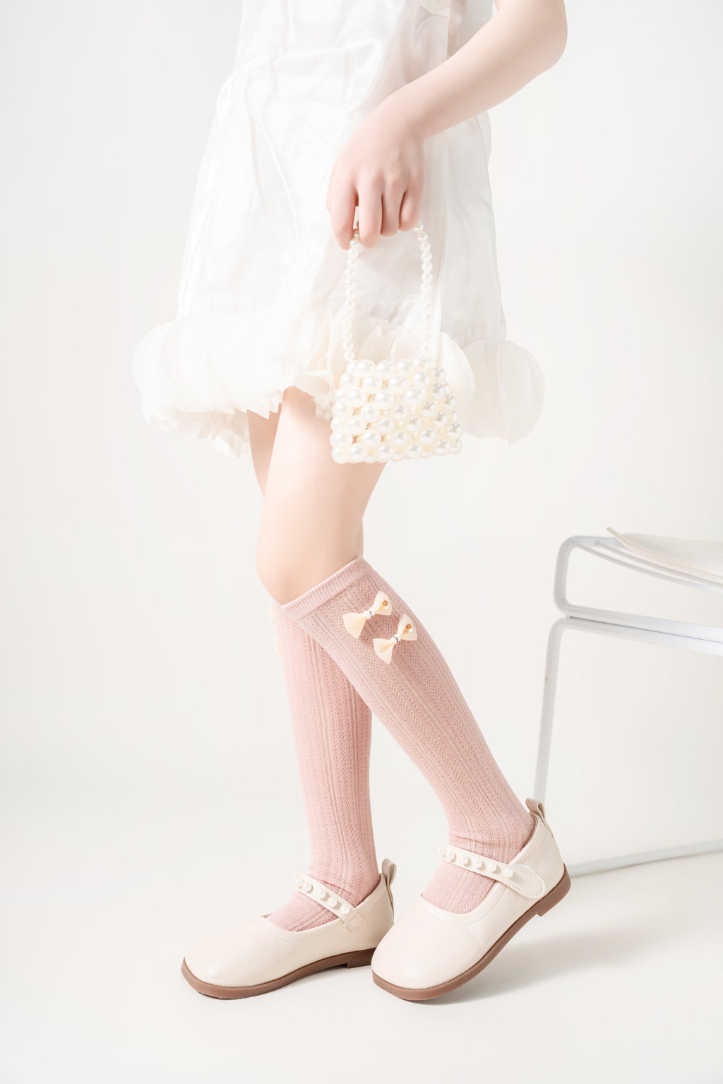DOUBLE BOW APPLIQUE KNEE LENGTH SOCKS