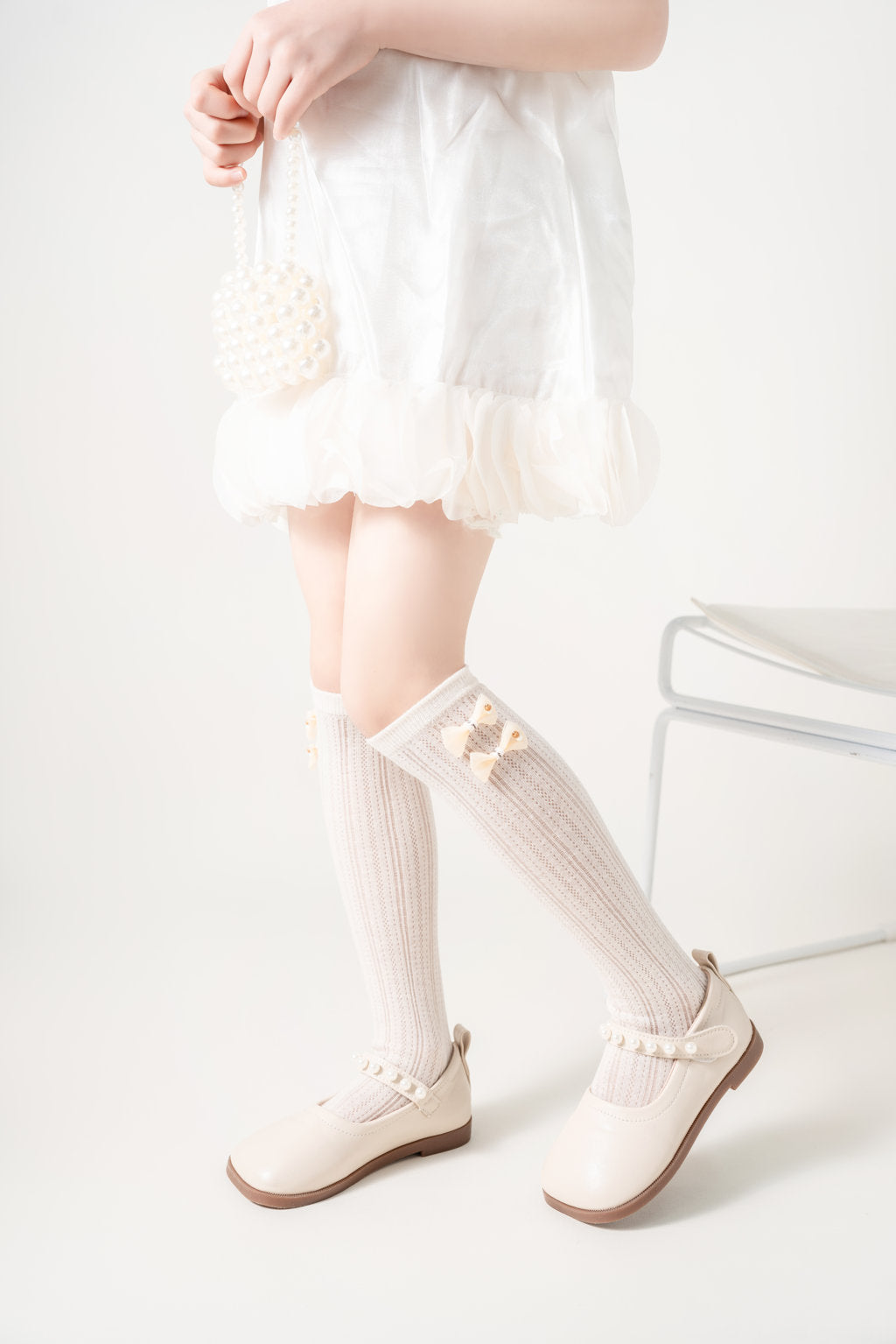 DOUBLE BOW APPLIQUE KNEE LENGTH SOCKS