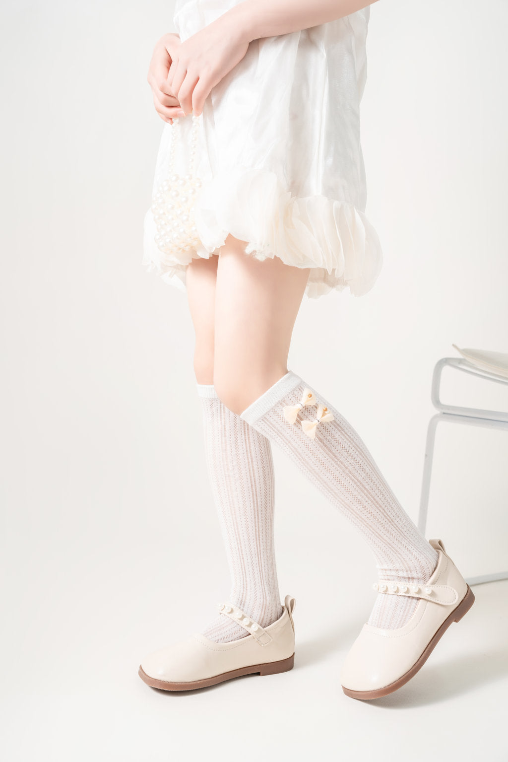 DOUBLE BOW APPLIQUE KNEE LENGTH SOCKS