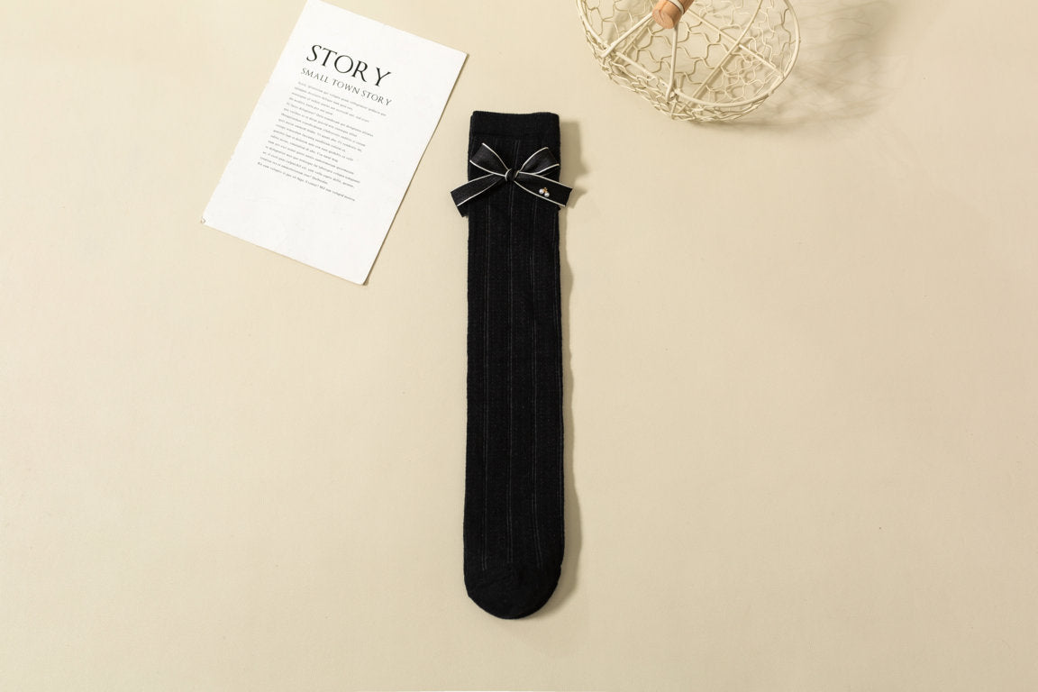 SOLID BOW KNEE LENGTH SOCKS