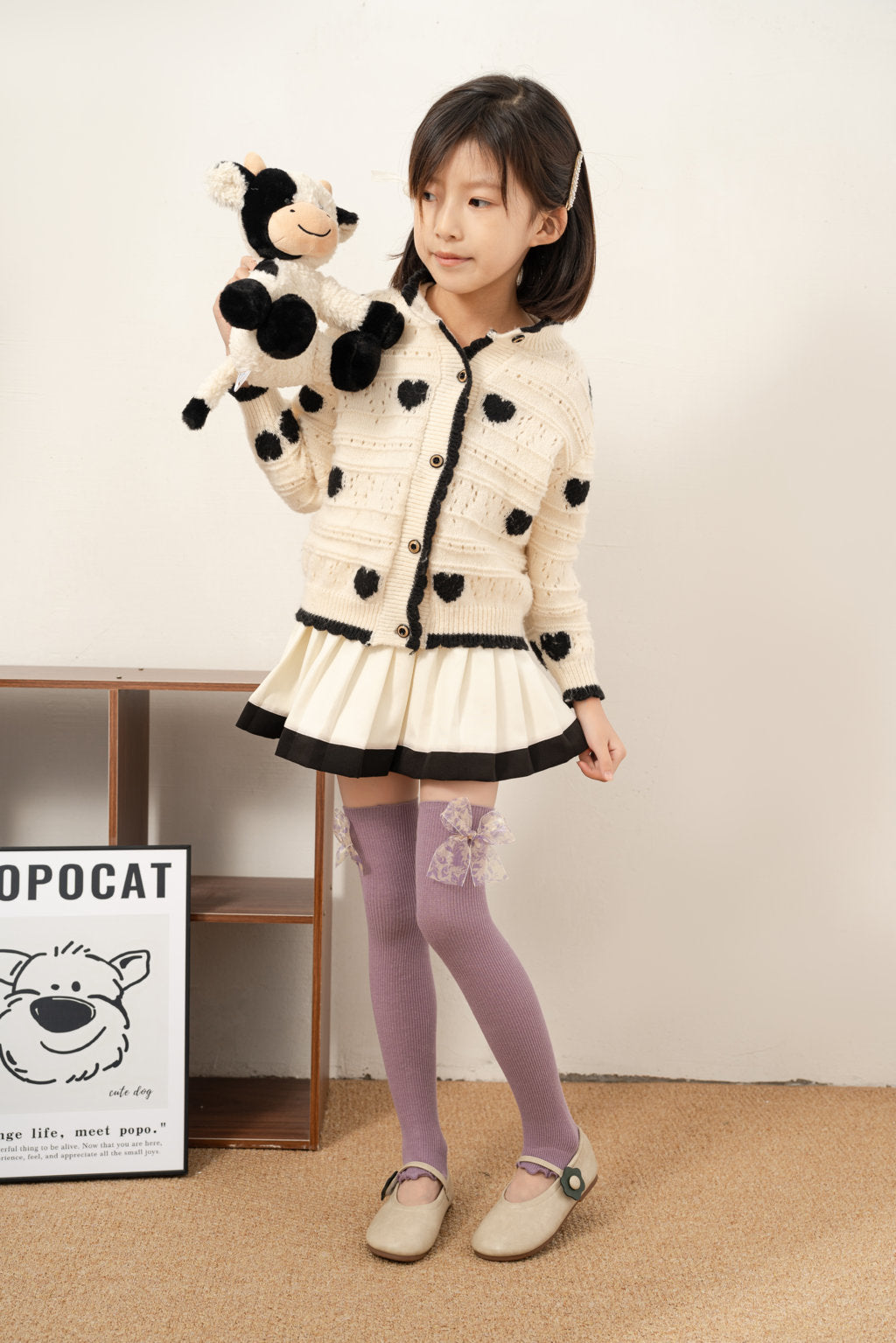 PRINTED BOW APPLIQUE KNEE LENGTH OPEN TOE SOCKS