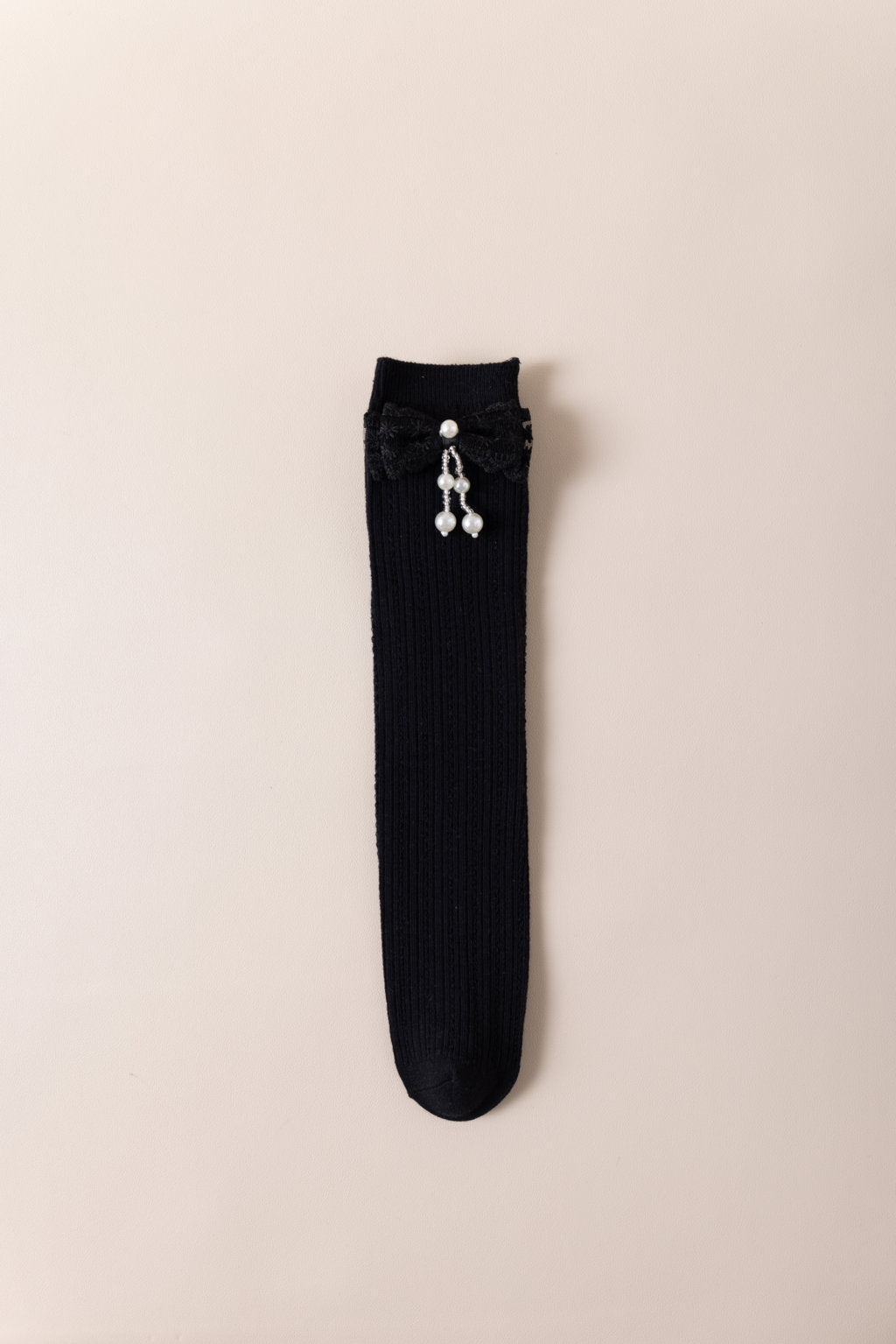 BOW PEARL APPLIQUE KNEE LENGTH SOCKS