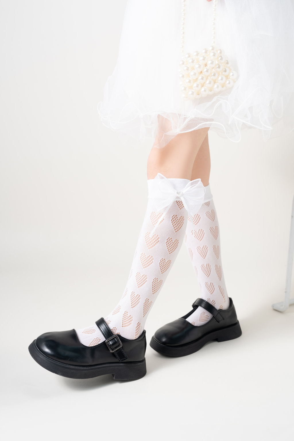 BOW & HEART APPLIQUE KNEE LENGTH SOCKS